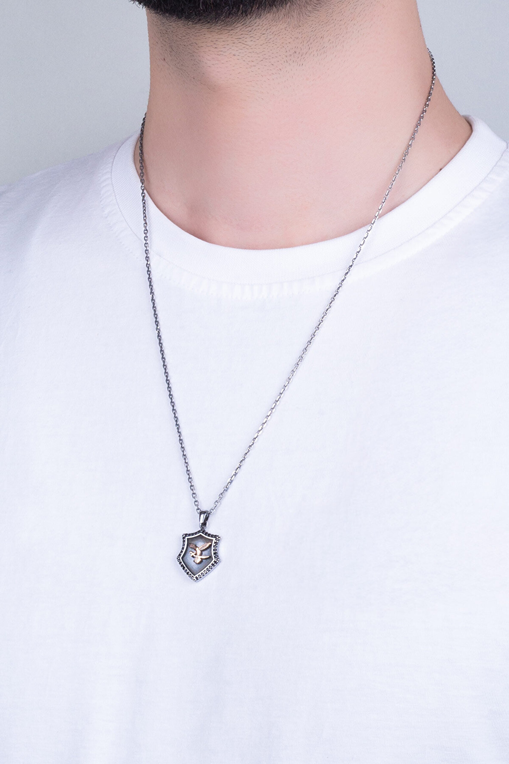 Kartal Figürlü Gümüş Erkek Kolye - 0