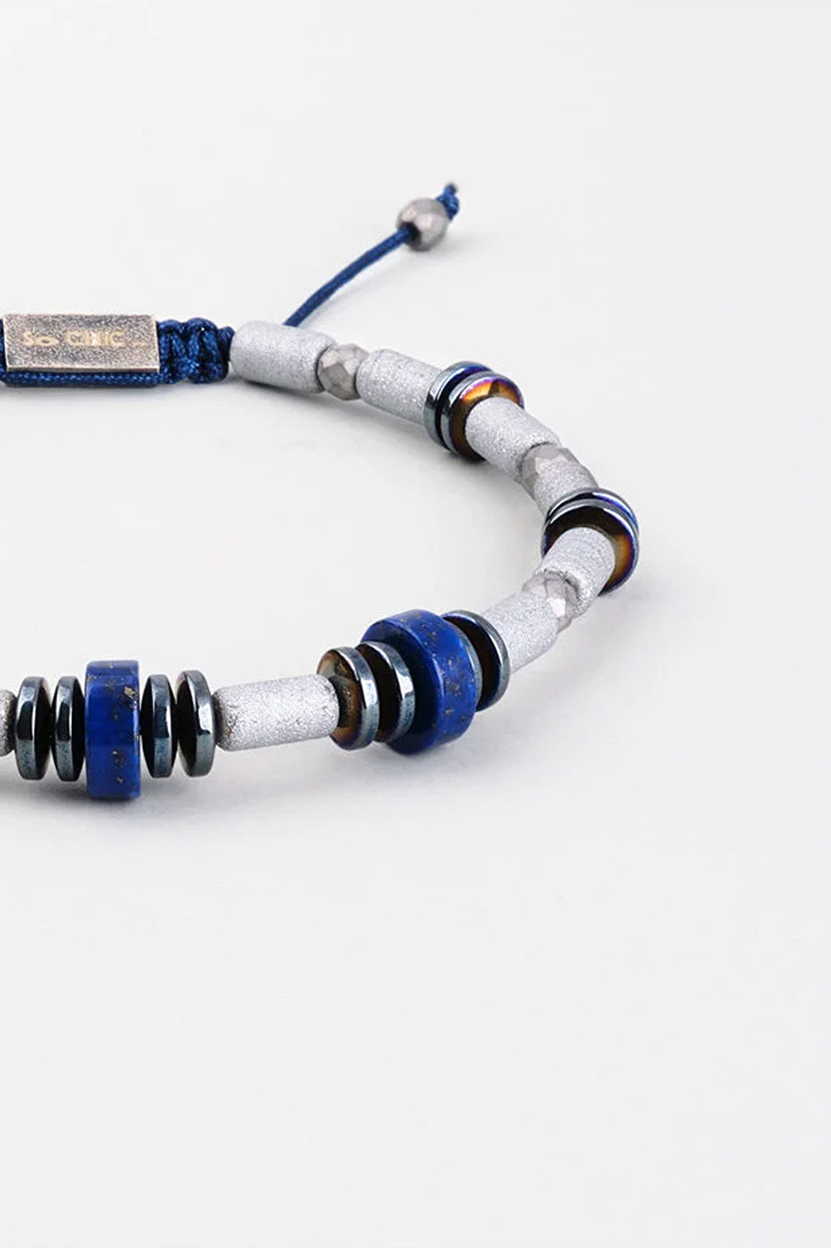 ⁠ Hematit Ve Lapis Taşlı 18 Ayar Beyaz Altın Kaplama Gümüş Erkek Bileklik_4}