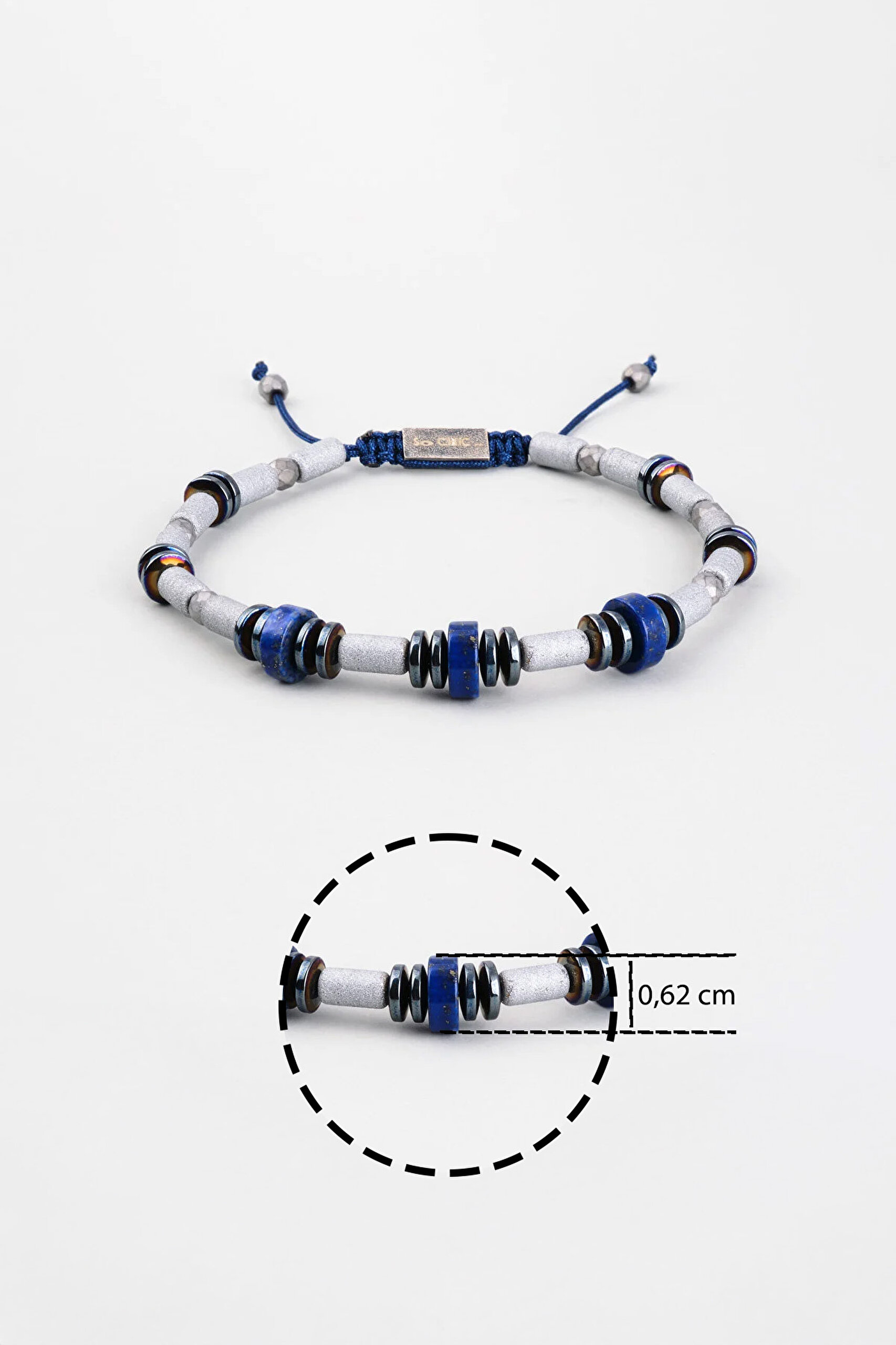 ⁠ Hematit Ve Lapis Taşlı 18 Ayar Beyaz Altın Kaplama Gümüş Erkek Bileklik_2}