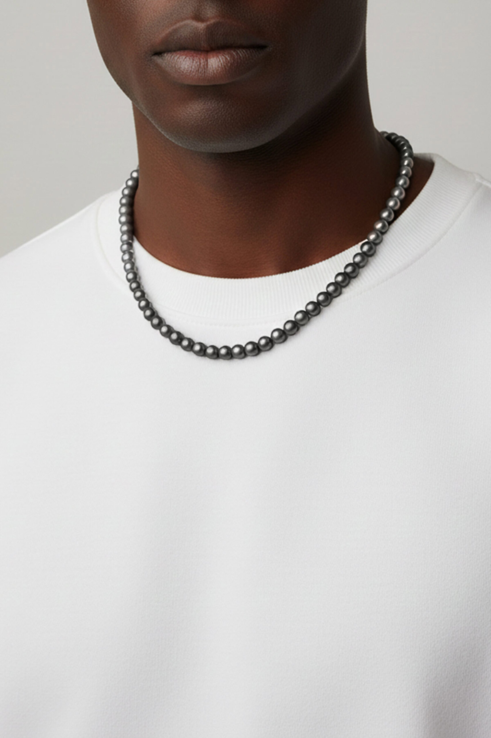 ⁠ İnci Taşlı 50 Cm Gümüş Erkek Kolye_2}