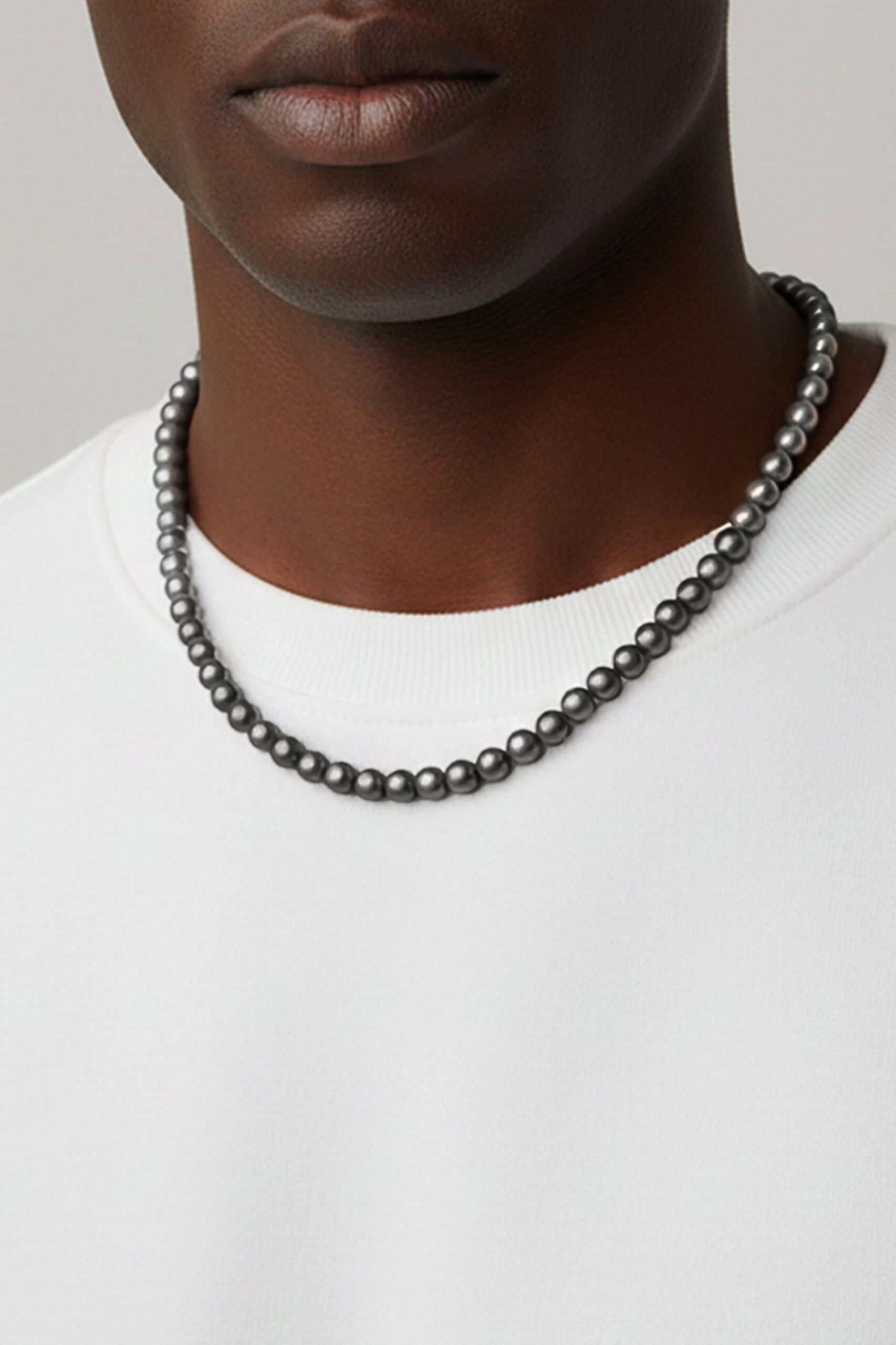 ⁠ İnci Taşlı 50 Cm Gümüş Erkek Kolye_0}