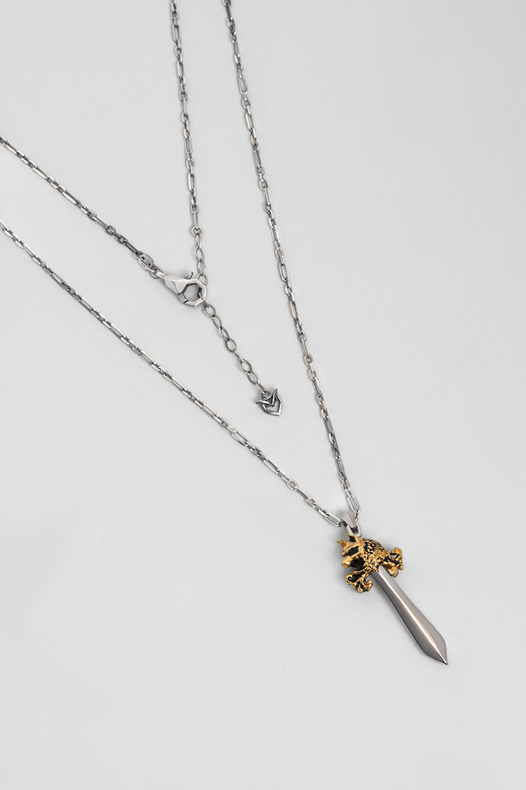 ⁠ Göktürk Kılıcı Oksitli 65 Cm  Gümüş Erkek Kolye_0}