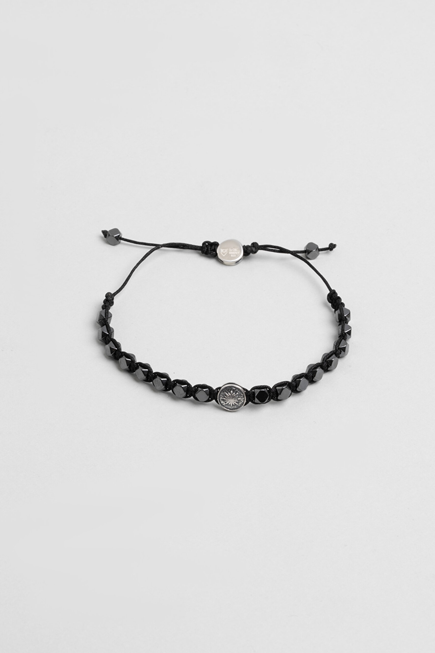 ⁠ Kutup Yıldızı Figürlü Hematit Taşlı Ayarlanabilir Gümüş Erkek Bileklik_0}