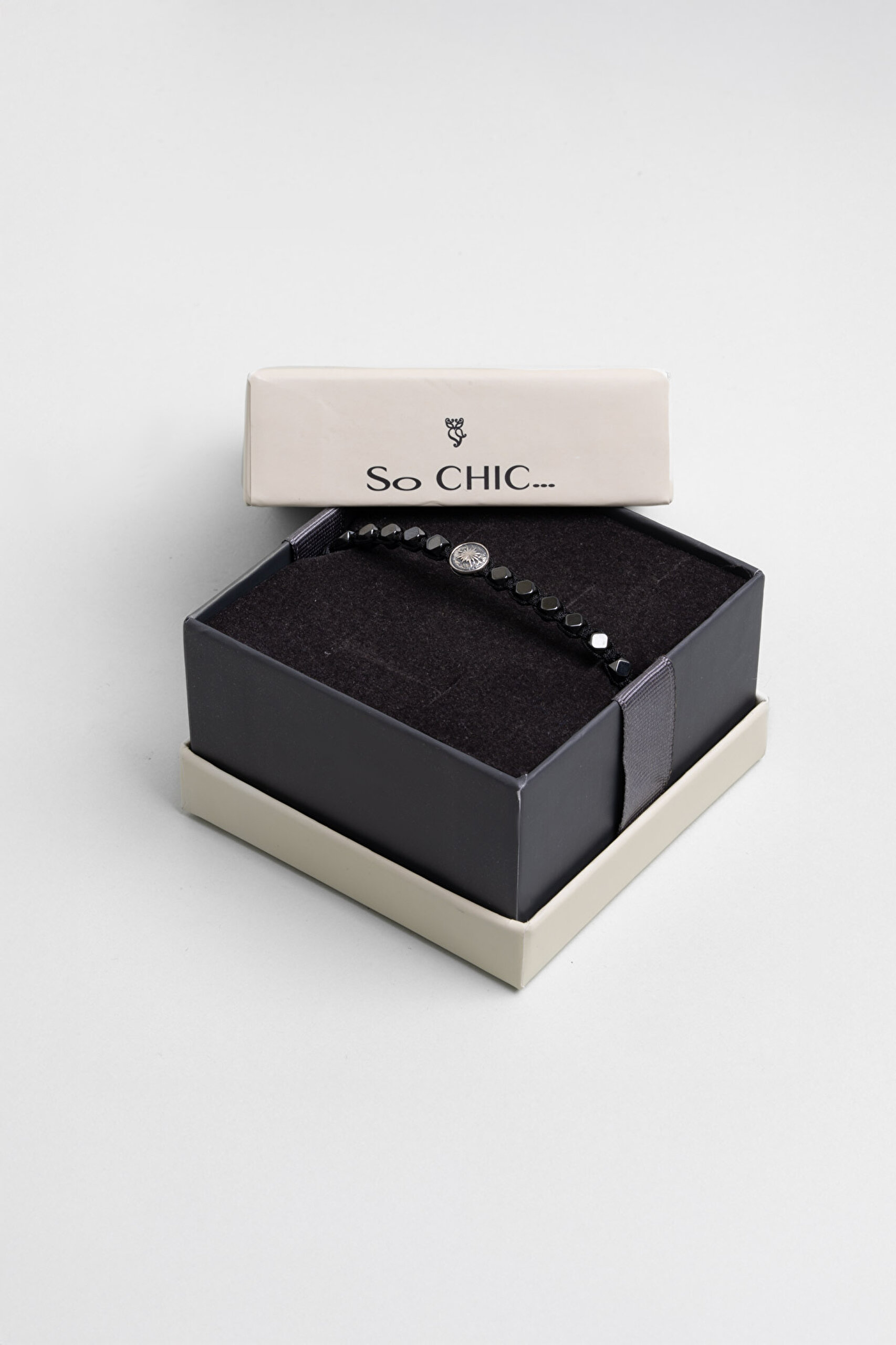 ⁠ Kutup Yıldızı Figürlü Hematit Taşlı Ayarlanabilir Gümüş Erkek Bileklik_4}