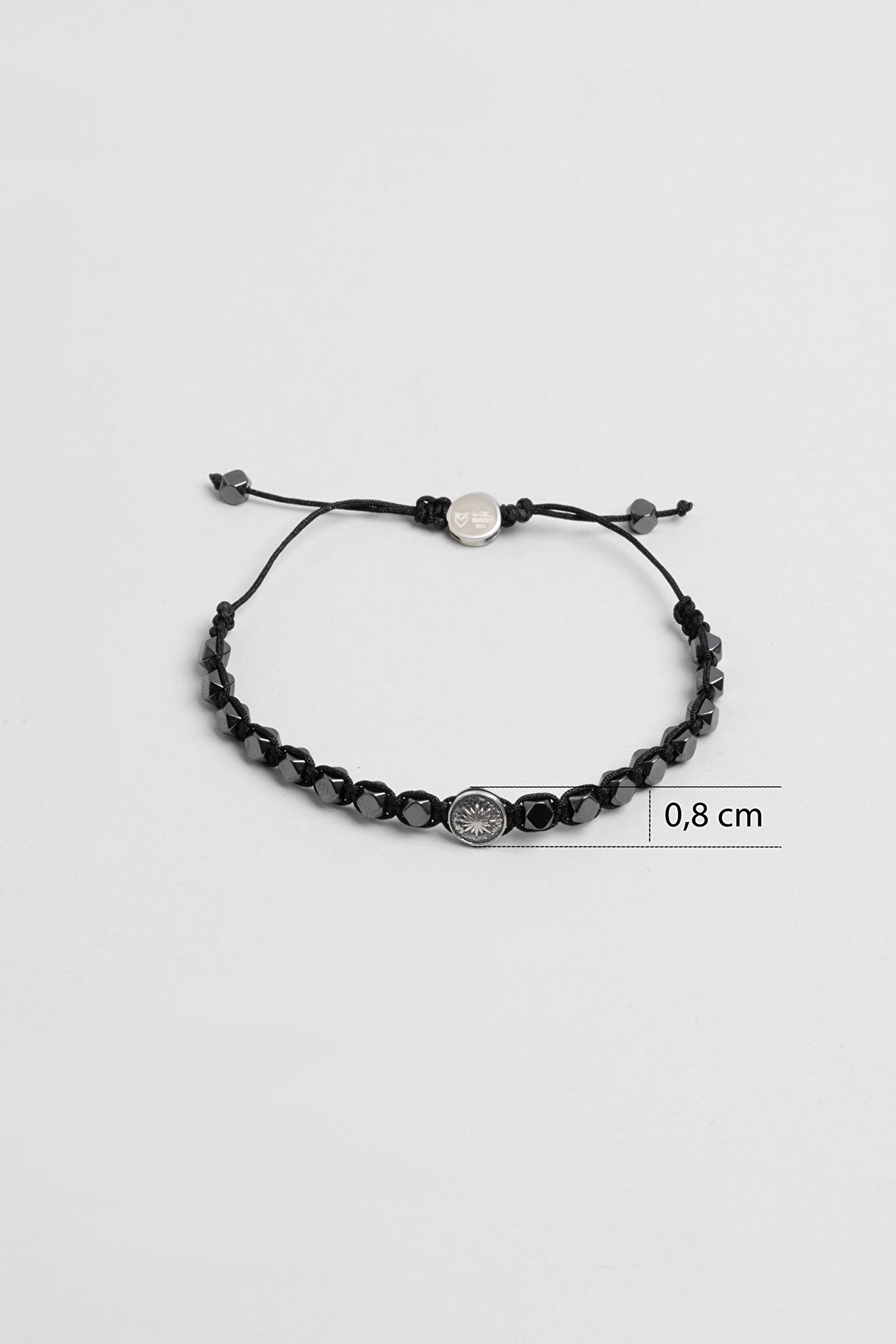 ⁠ Kutup Yıldızı Figürlü Hematit Taşlı Ayarlanabilir Gümüş Erkek Bileklik_2}