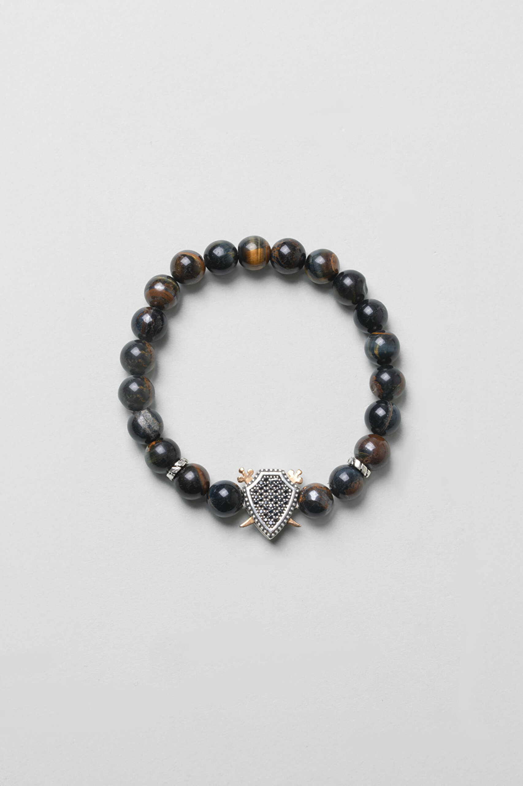 ⁠ Selçuklu Kartalı Kaplan Gözü Taşlı Cilalı Gümüş Erkek Bileklik_4}