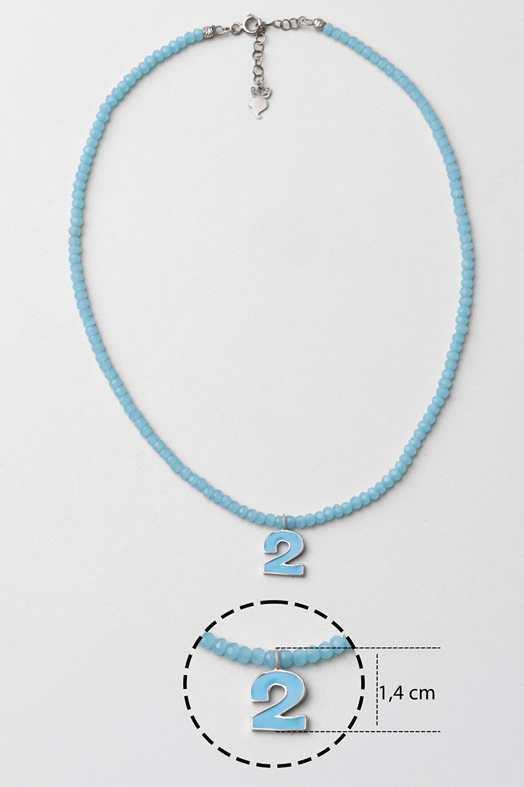 2 Sayısı İkonlu 18 Ayar Beyaz Altın Kaplama 37 Cm Gümüş Çocuk Kolye - 2