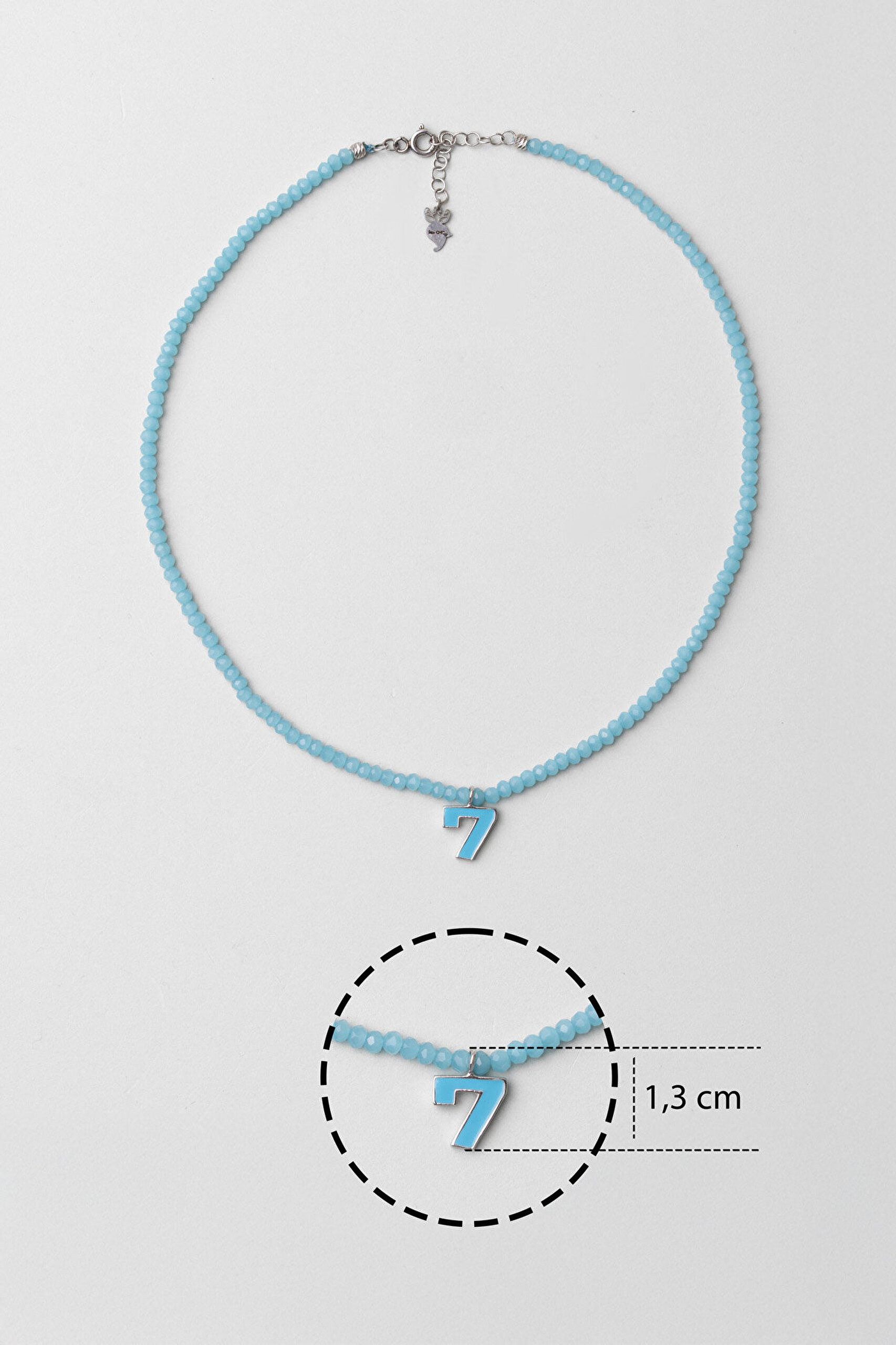 7 Sayısı İkonlu 18 Ayar Beyaz Altın Kaplama 37 Cm Gümüş Çocuk Kolye - 2