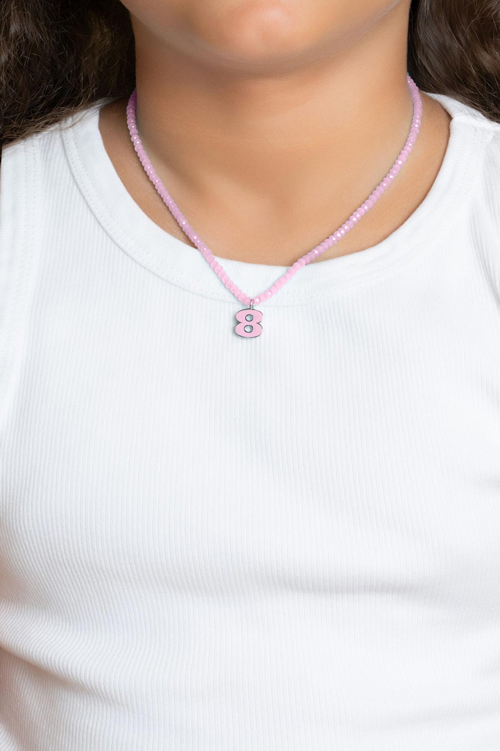 ⁠ 8 Sayısı İkonlu 18 Ayar Beyaz Altın Kaplama 37 Cm Gümüş Çocuk Kolye_3}