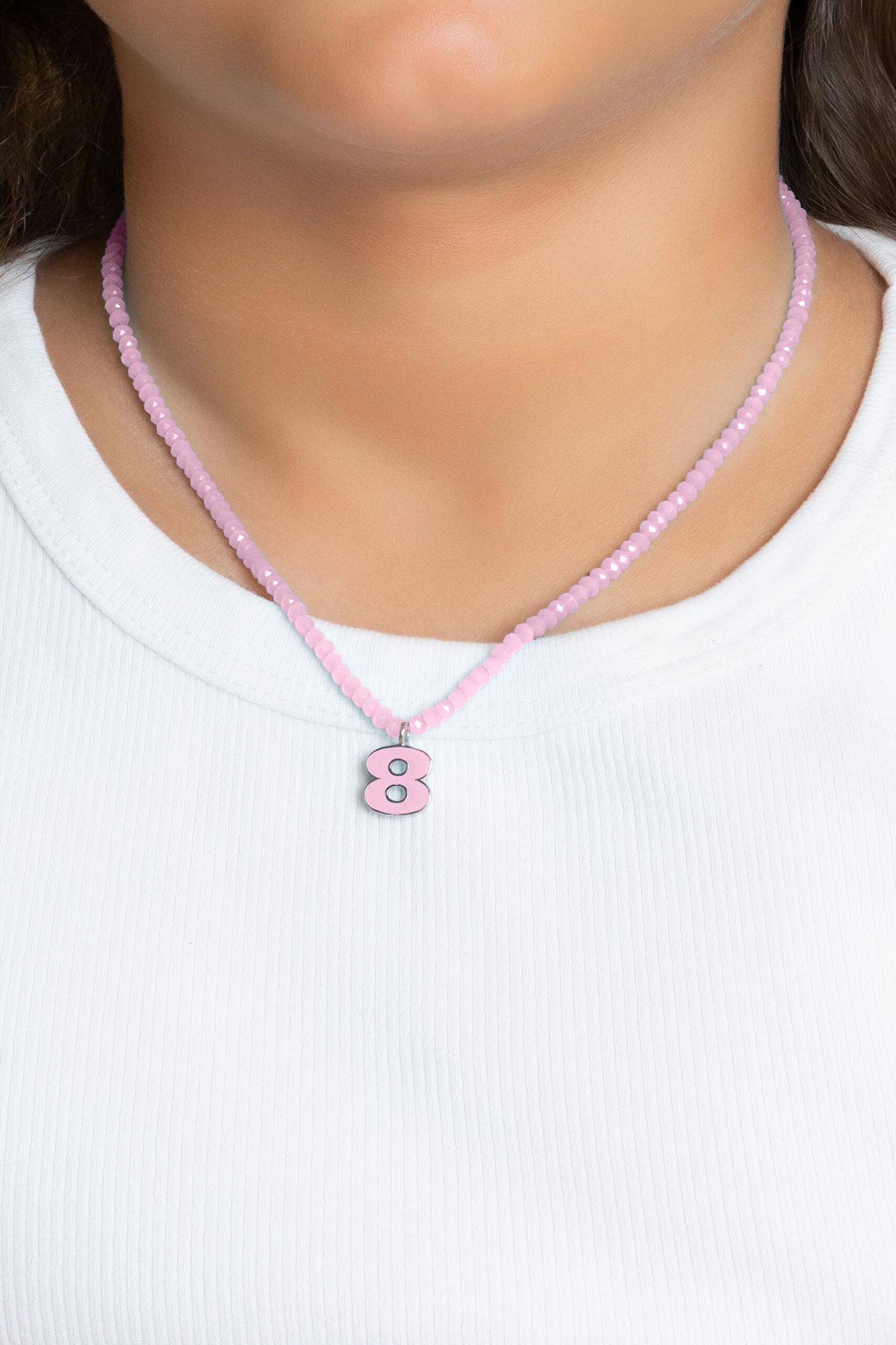 ⁠ 8 Sayısı İkonlu 18 Ayar Beyaz Altın Kaplama 37 Cm Gümüş Çocuk Kolye_1}