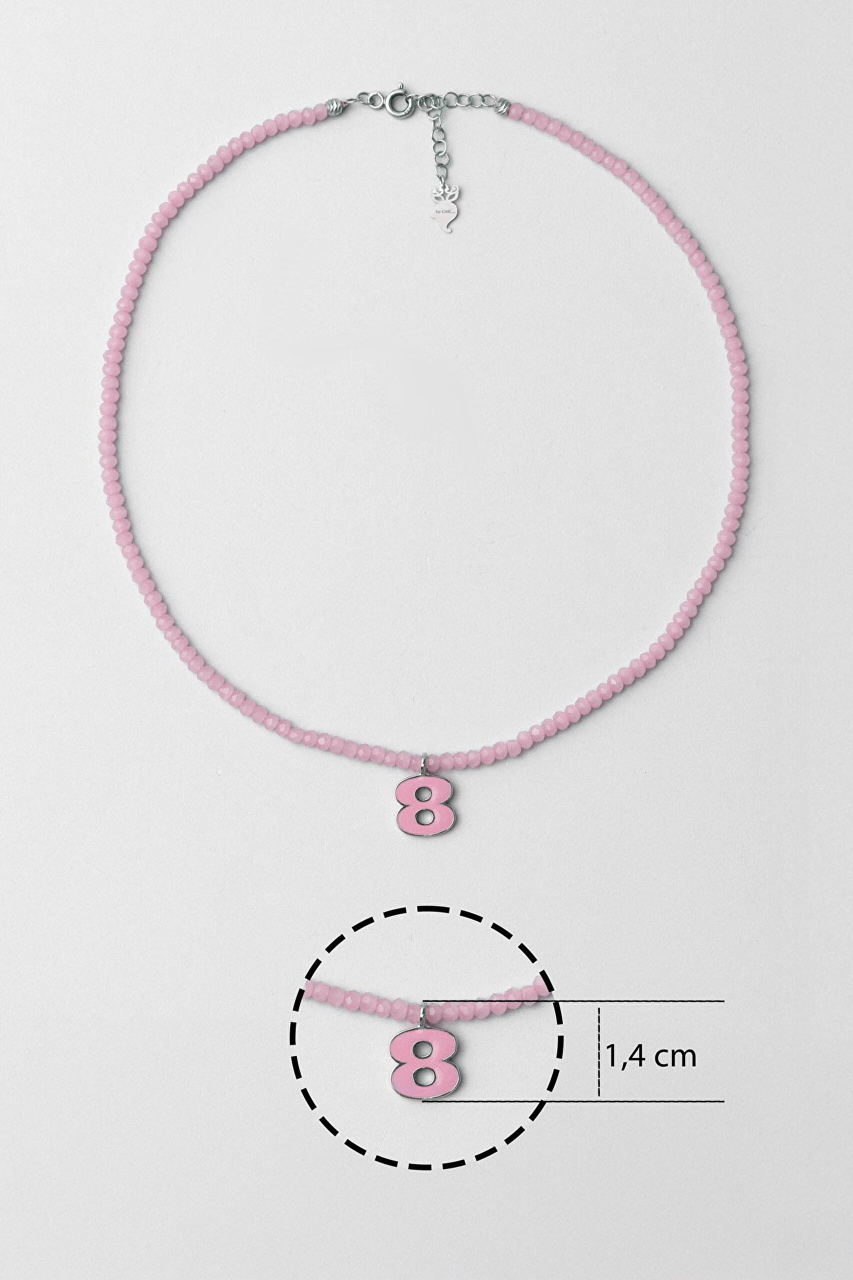 ⁠ 8 Sayısı İkonlu 18 Ayar Beyaz Altın Kaplama 37 Cm Gümüş Çocuk Kolye_2}