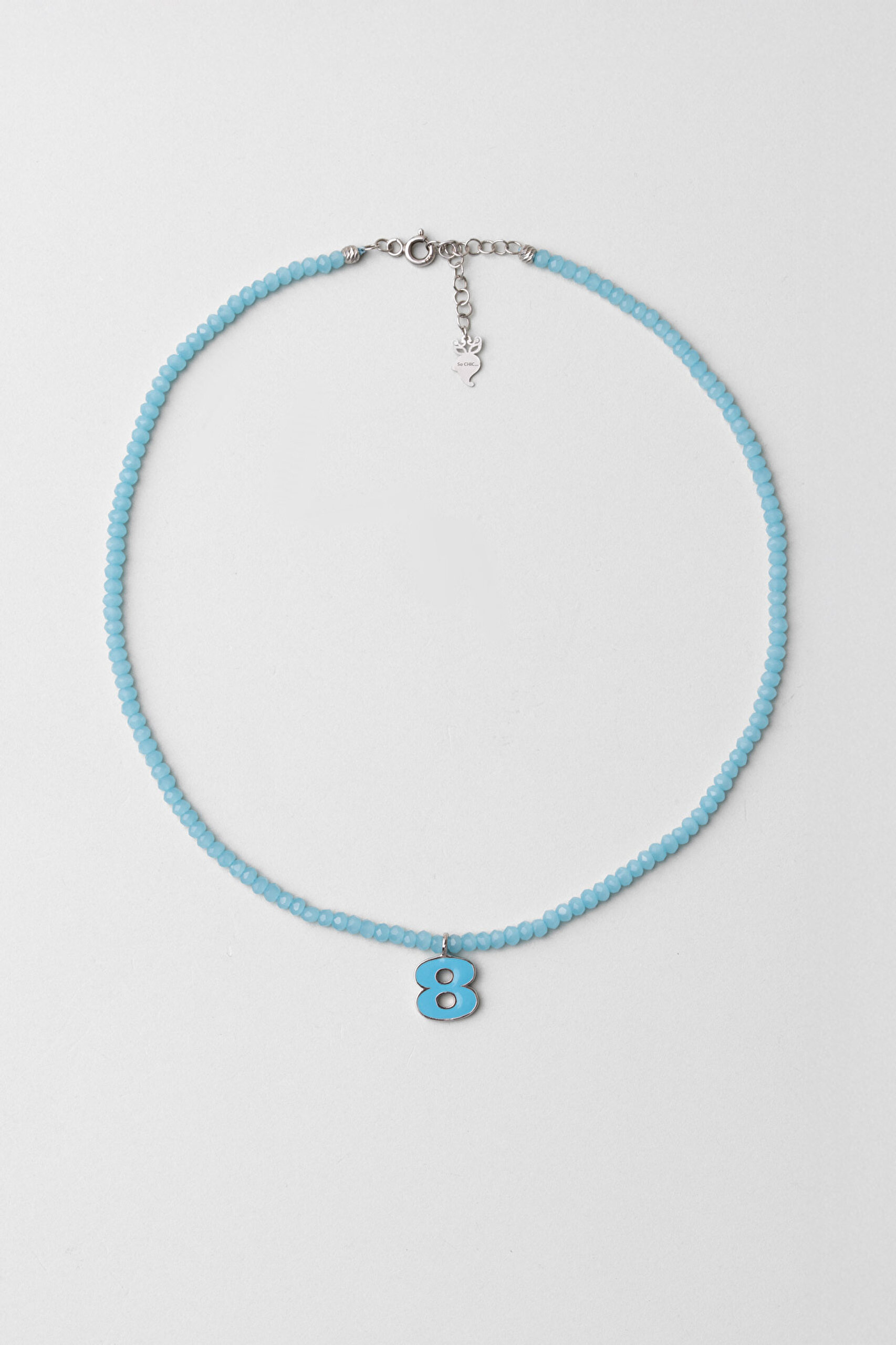 ⁠ 8 Sayısı İkonlu 18 Ayar Beyaz Altın Kaplama 37 Cm Gümüş Çocuk Kolye_0}