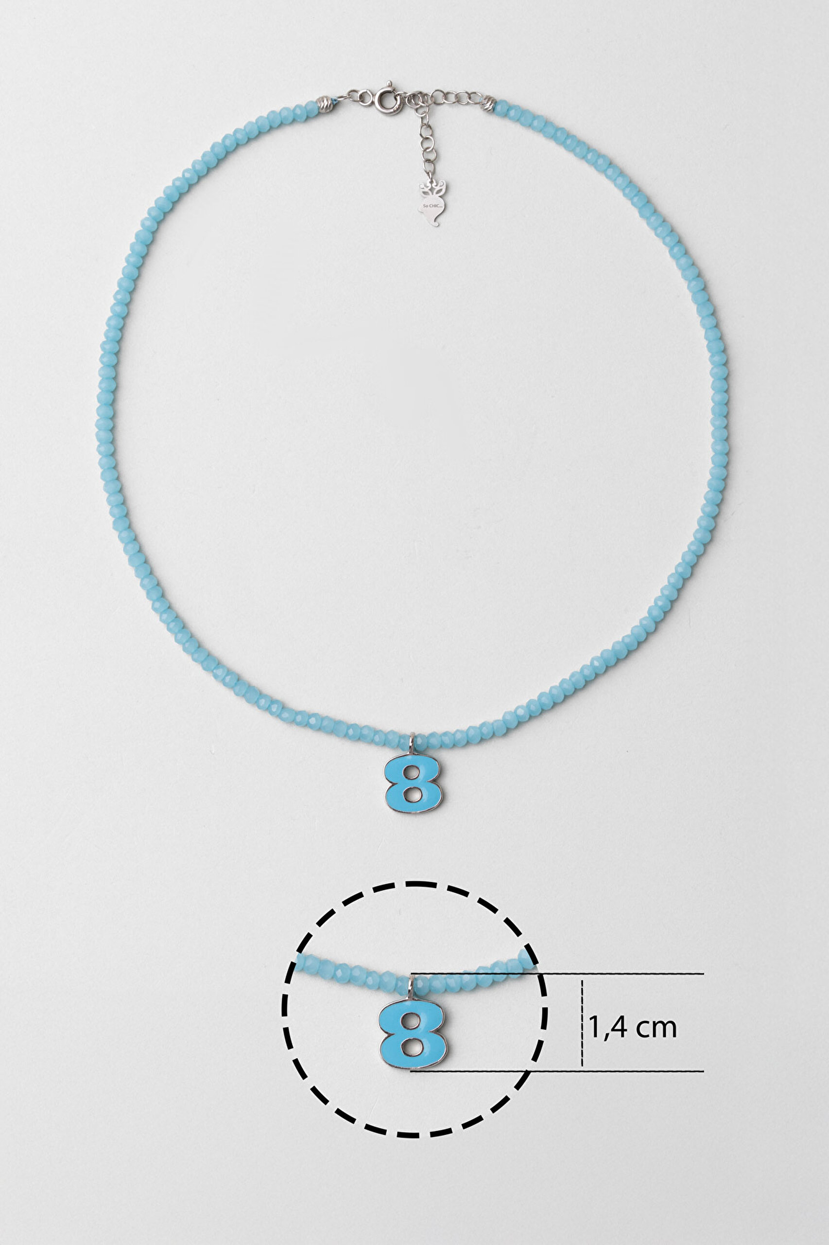 ⁠ 8 Sayısı İkonlu 18 Ayar Beyaz Altın Kaplama 37 Cm Gümüş Çocuk Kolye_2}