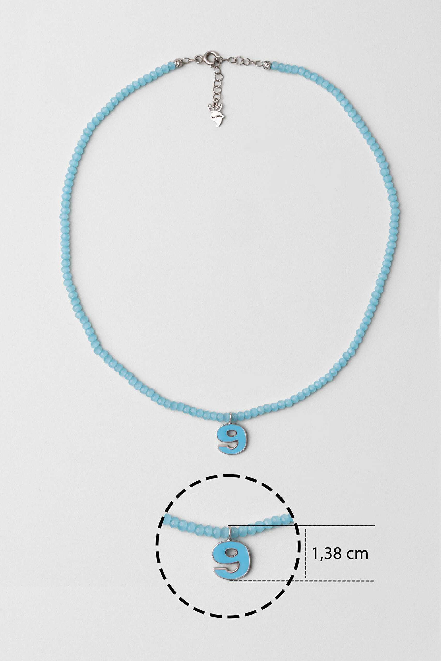 9 Sayısı İkonlu 18 Ayar Beyaz Altın Kaplama 37 Cm Gümüş Çocuk Kolye - 2