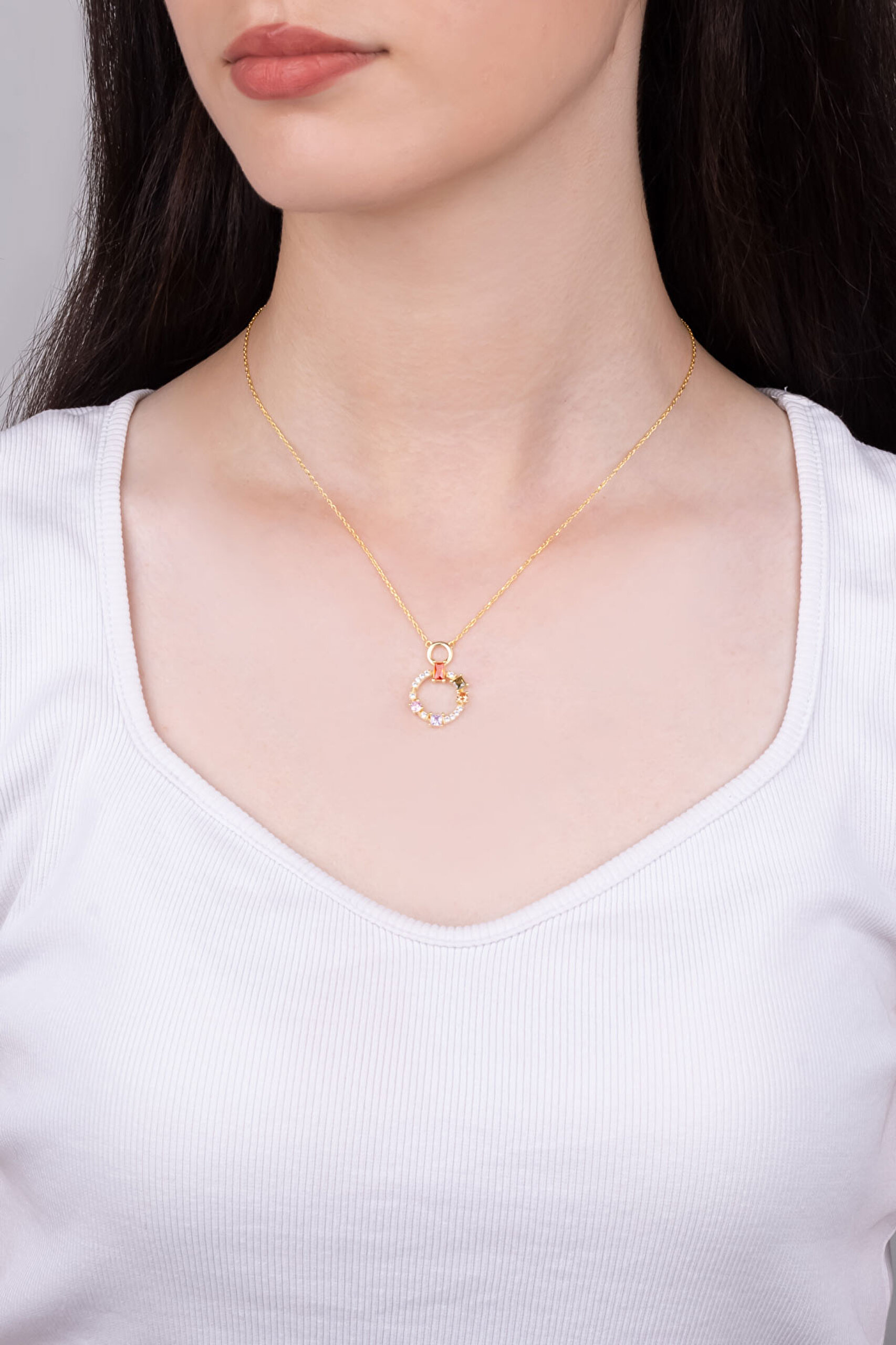 ⁠ Renkli Baget Dünyası 18 Ayar Sarı Altın Kaplama 45 Cm Gümüş Kolye_3}