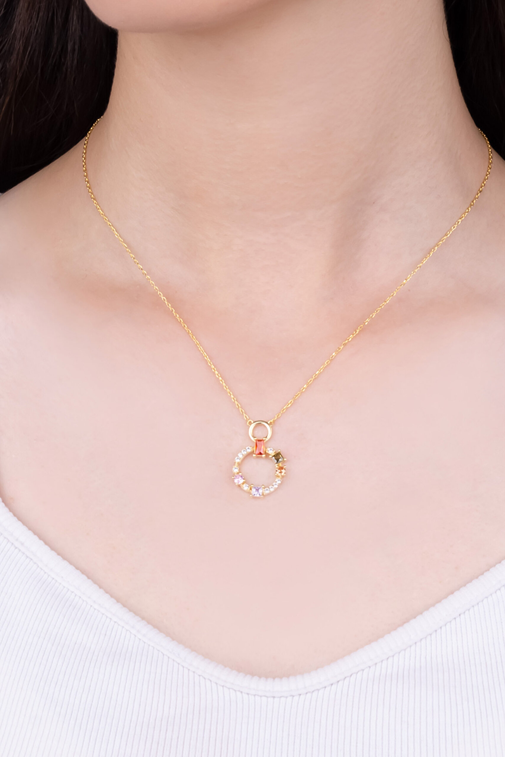 ⁠ Renkli Baget Dünyası 18 Ayar Sarı Altın Kaplama 45 Cm Gümüş Kolye_1}