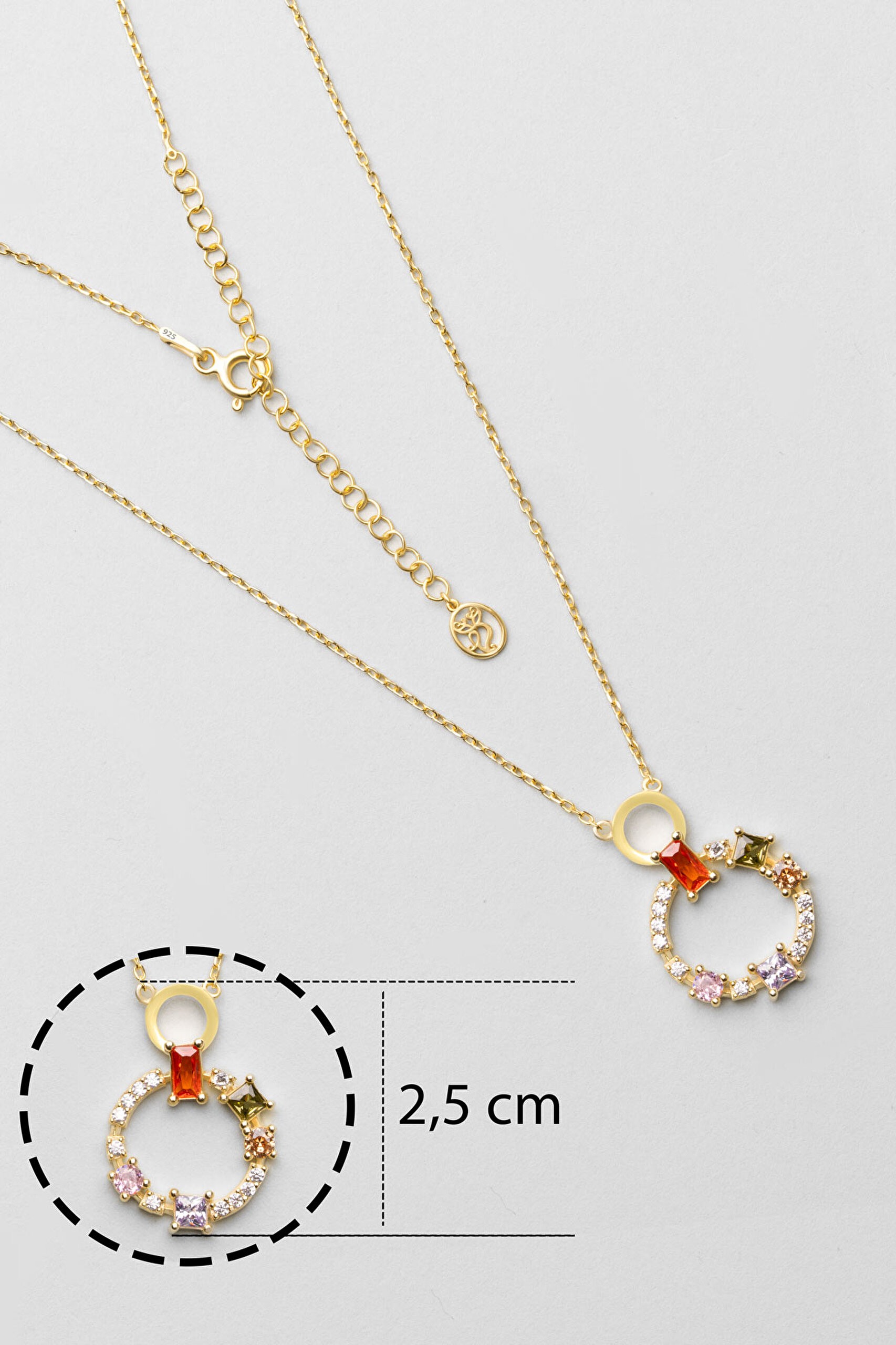 ⁠ Renkli Baget Dünyası 18 Ayar Sarı Altın Kaplama 45 Cm Gümüş Kolye_2}