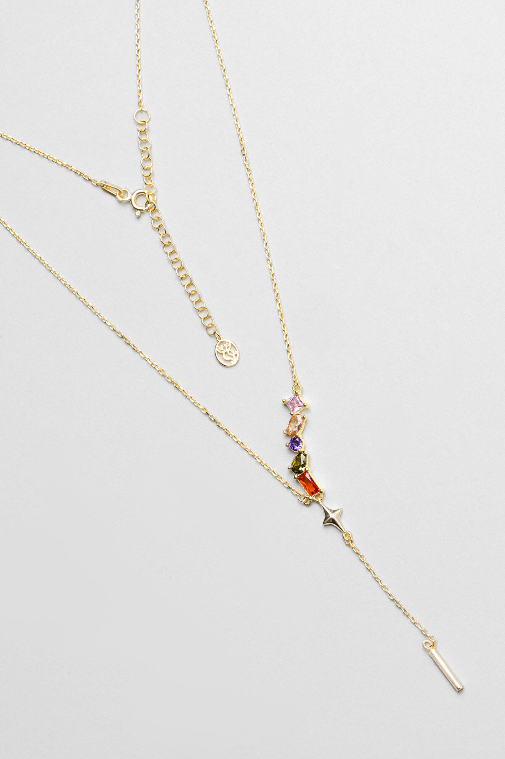 Kayan Yıldız 18 Ayar Sarı Altın Kaplama Sallantılı 48 Cm Gümüş Kolye - 0