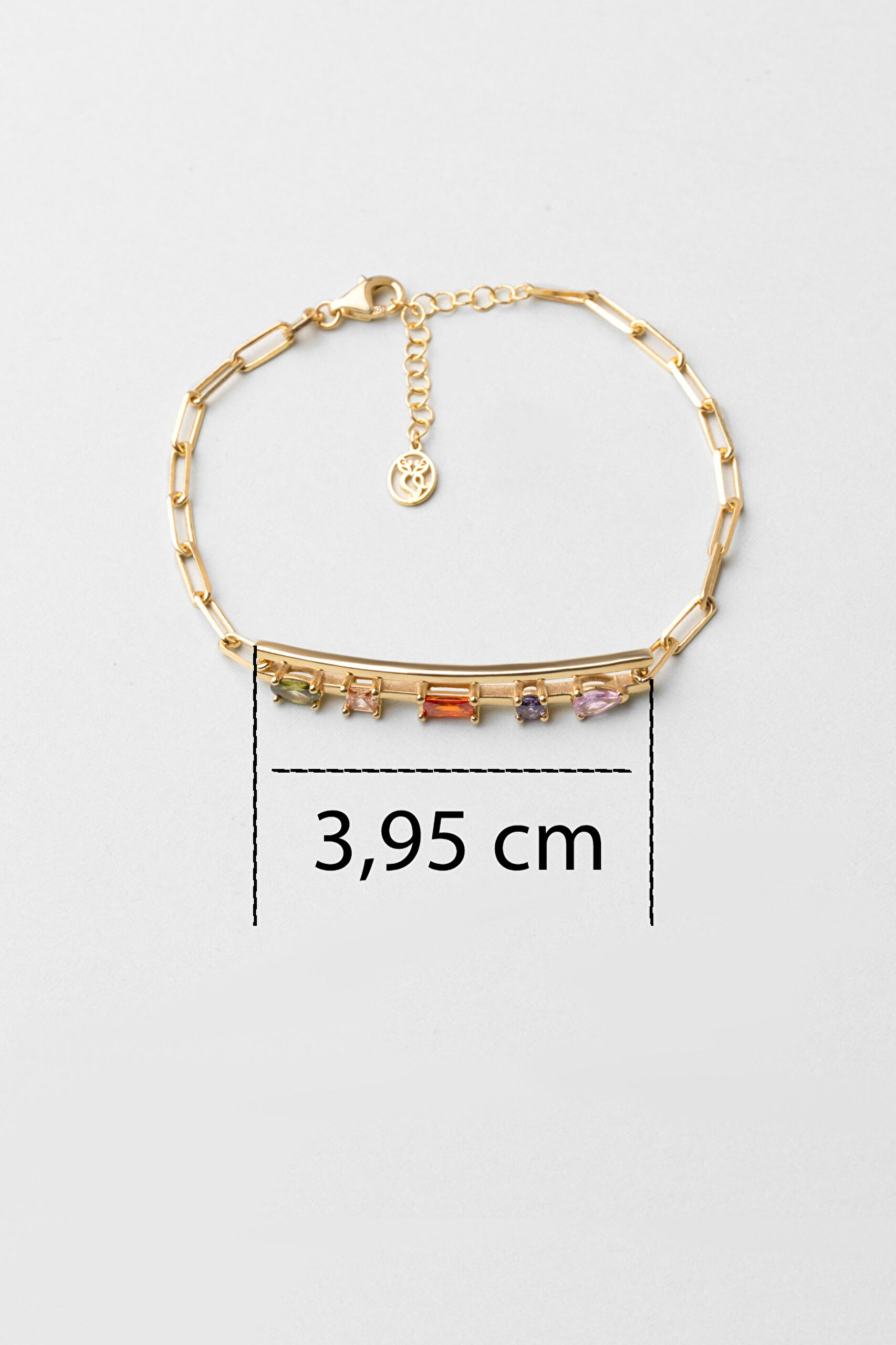 ⁠ Renkli Taşlı 18 Ayar Sarı Altın Kaplama 19 Cm Gümüş Kelepçe Bileklik_2}