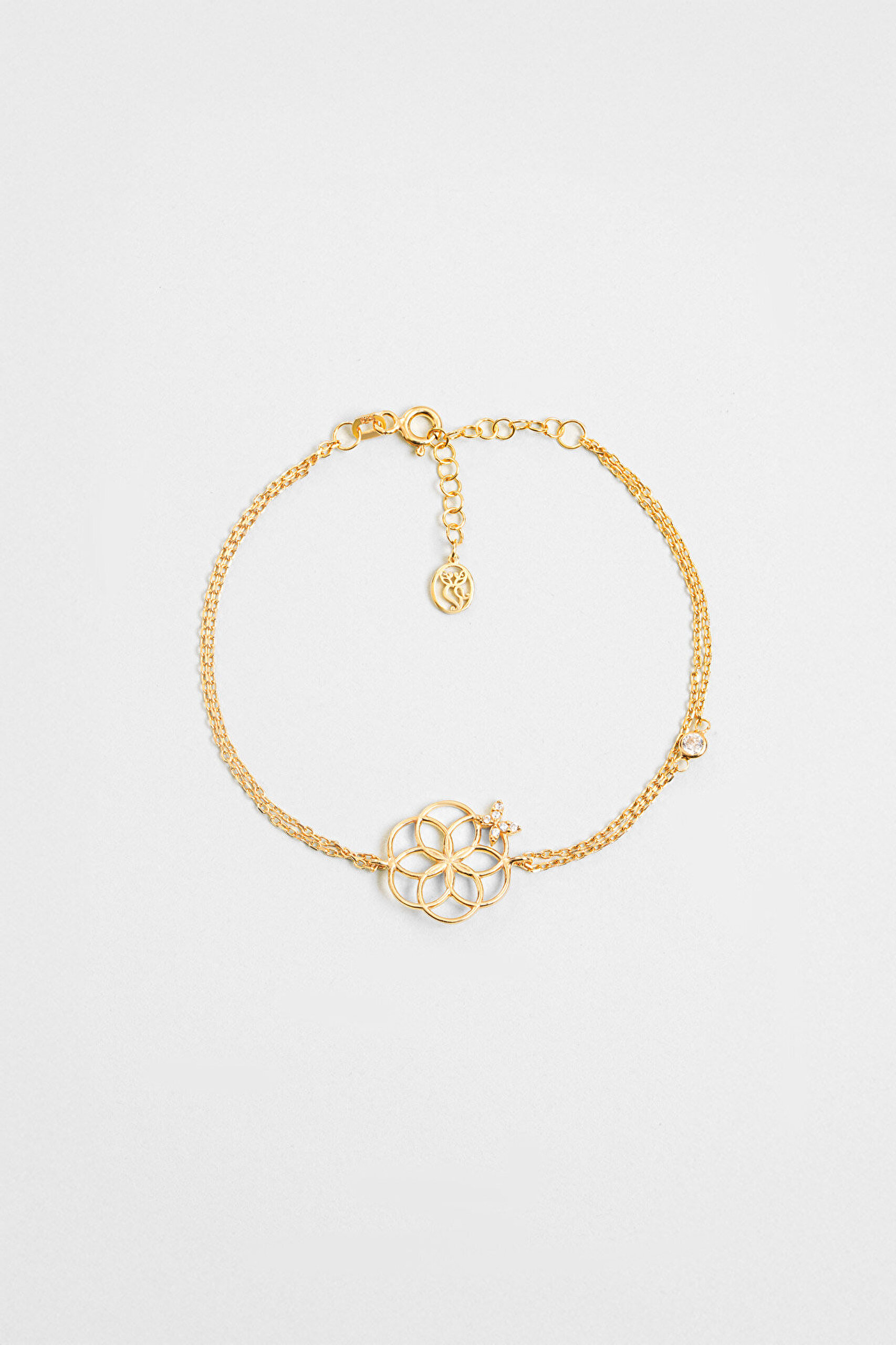 Yaşam Çiçeği 18 Ayar Sarı Altın Kaplama 19 Cm Gümüş Şans Bileklik - 0