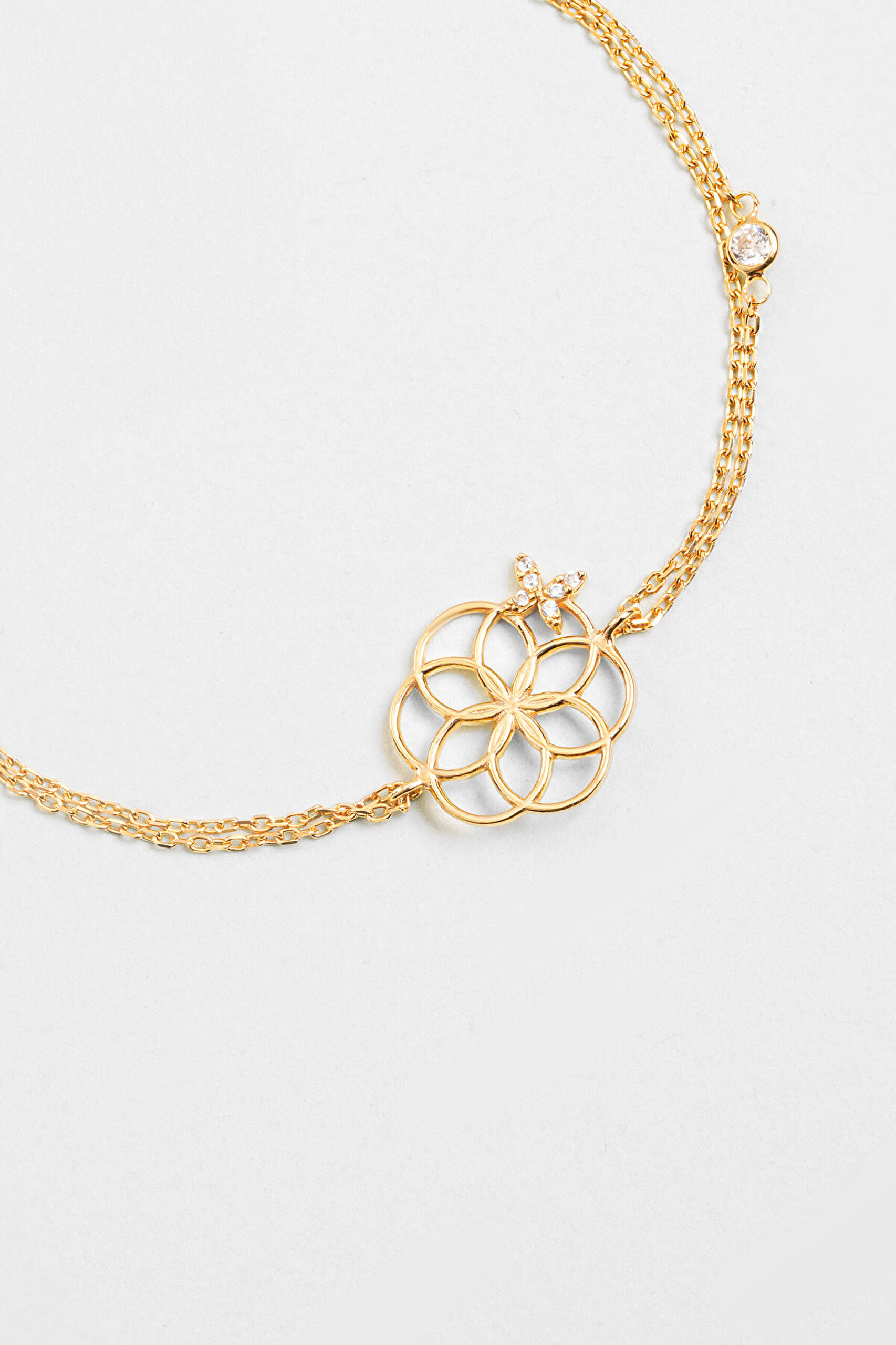 Yaşam Çiçeği 18 Ayar Sarı Altın Kaplama 19 Cm Gümüş Şans Bileklik - 3