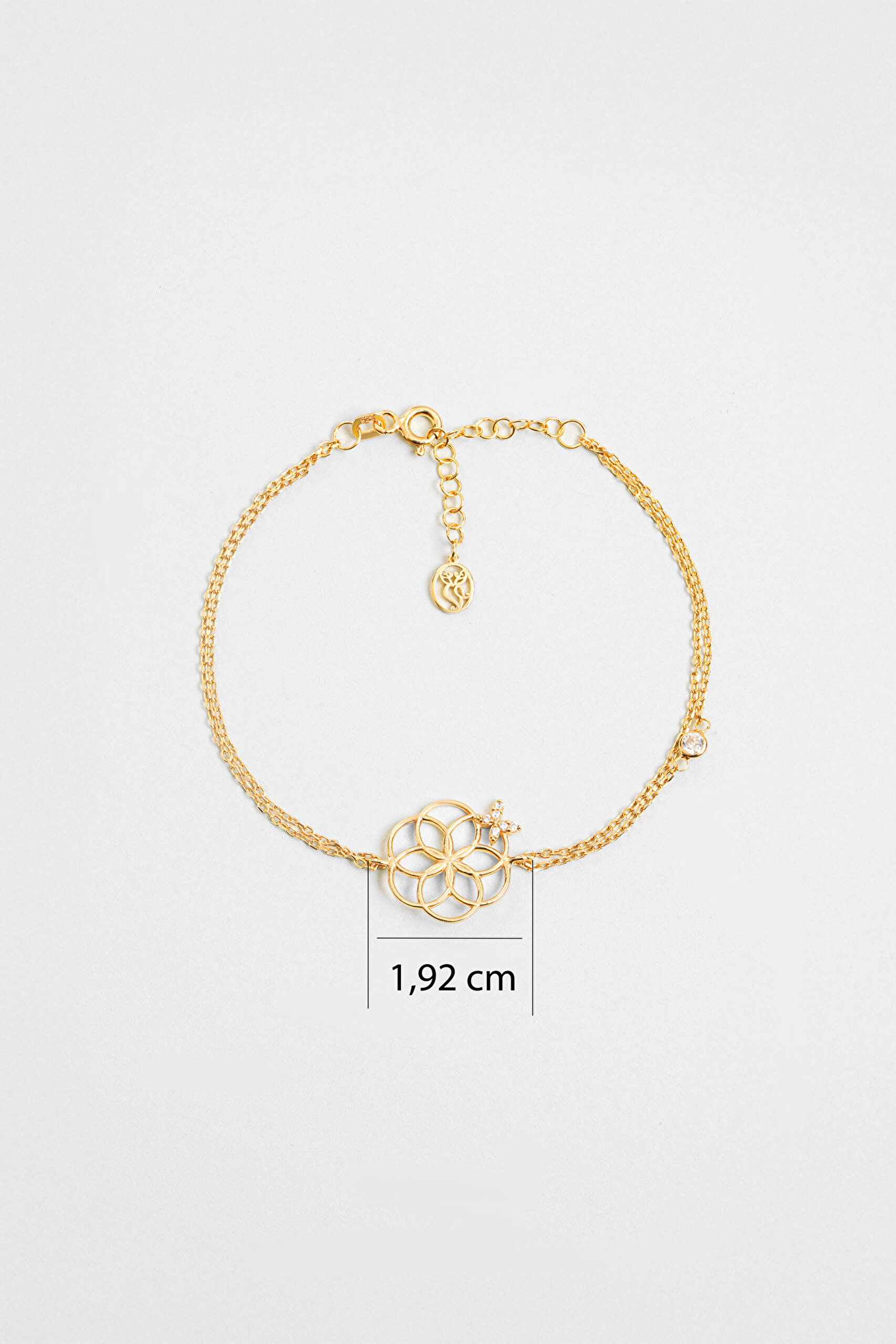 Yaşam Çiçeği 18 Ayar Sarı Altın Kaplama 19 Cm Gümüş Şans Bileklik - 2