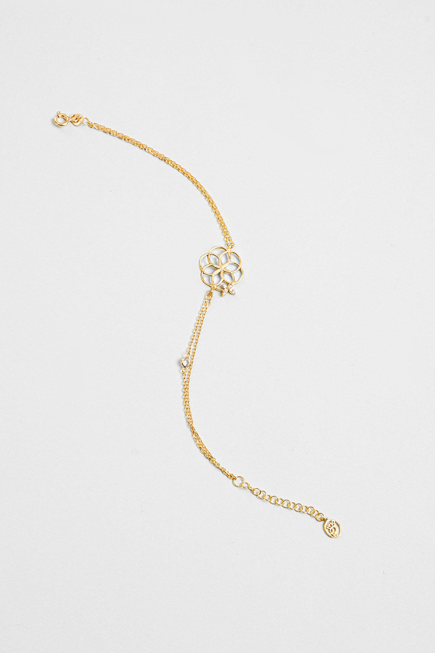 Yaşam Çiçeği 18 Ayar Sarı Altın Kaplama 19 Cm Gümüş Şans Bileklik - 4