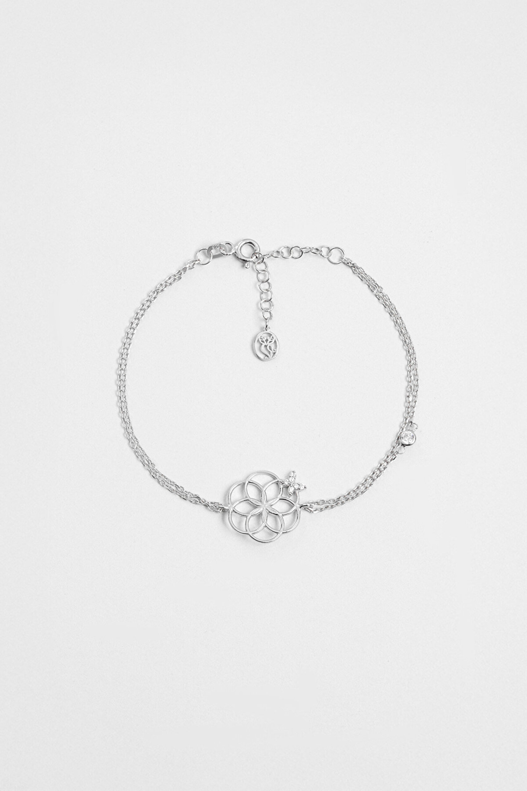 Yaşam Çiçeği 18 Ayar Beyaz Altın Kaplama 19 Cm Gümüş Şans Bileklik - 0