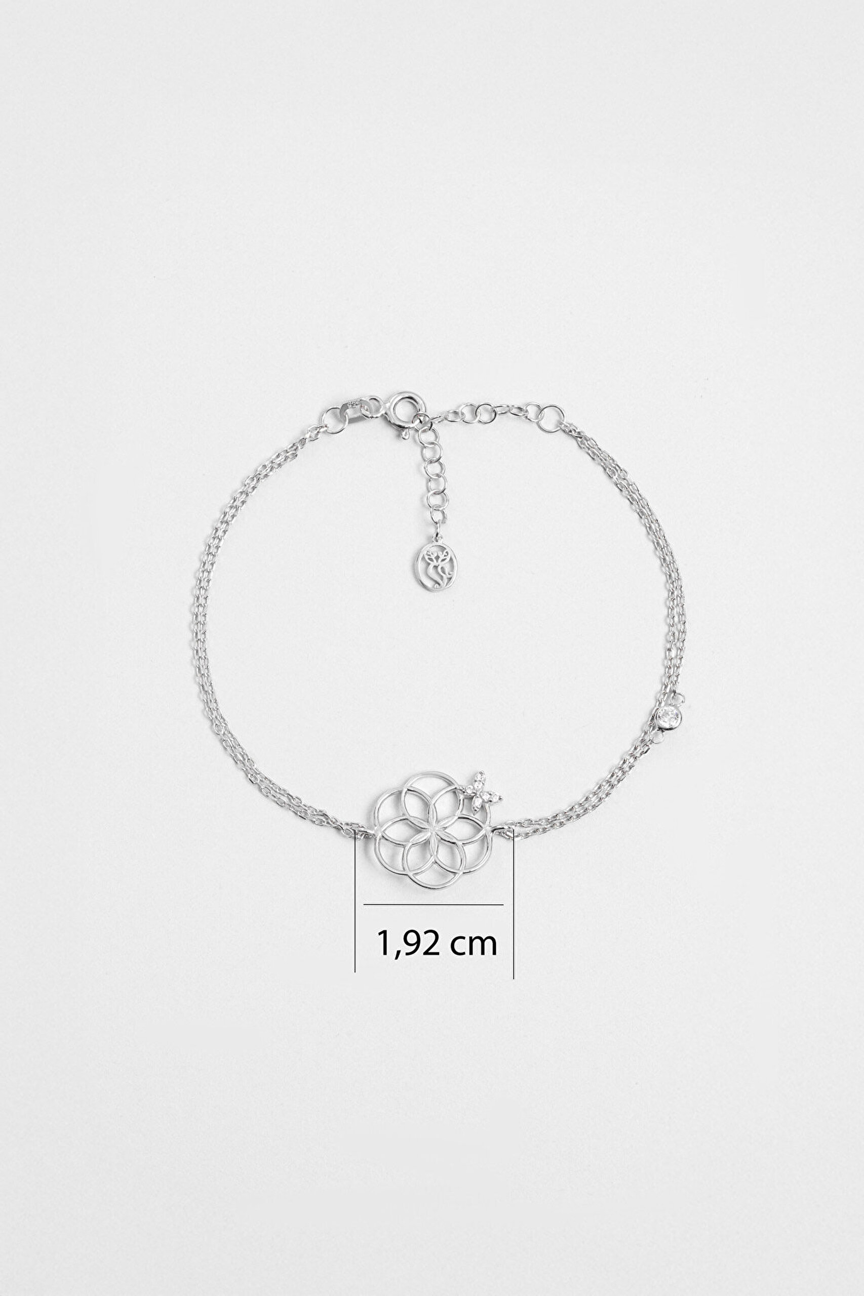 Yaşam Çiçeği 18 Ayar Beyaz Altın Kaplama 19 Cm Gümüş Şans Bileklik - 2