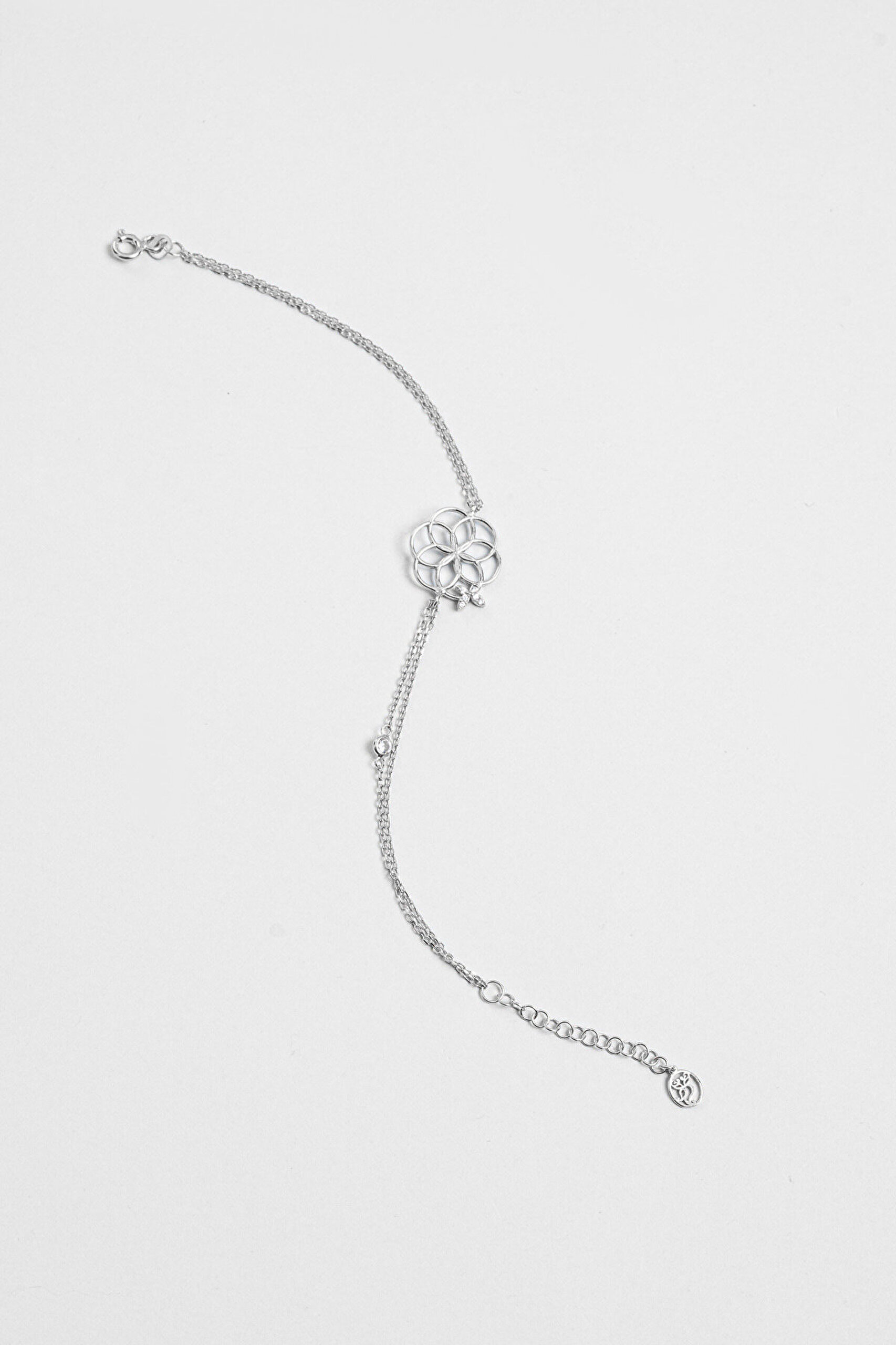 Yaşam Çiçeği 18 Ayar Beyaz Altın Kaplama 19 Cm Gümüş Şans Bileklik - 4