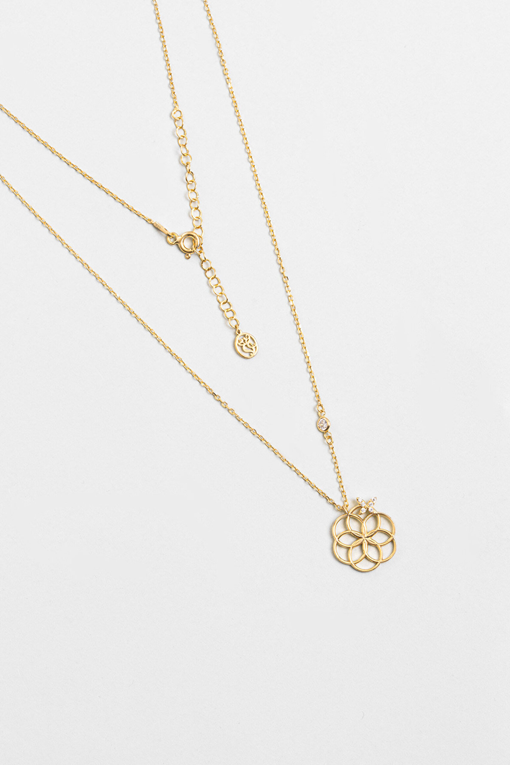 Yaşam Çiçeği 18 Ayar Sarı Altın Kaplama 45 Cm Gümüş Kolye - 0