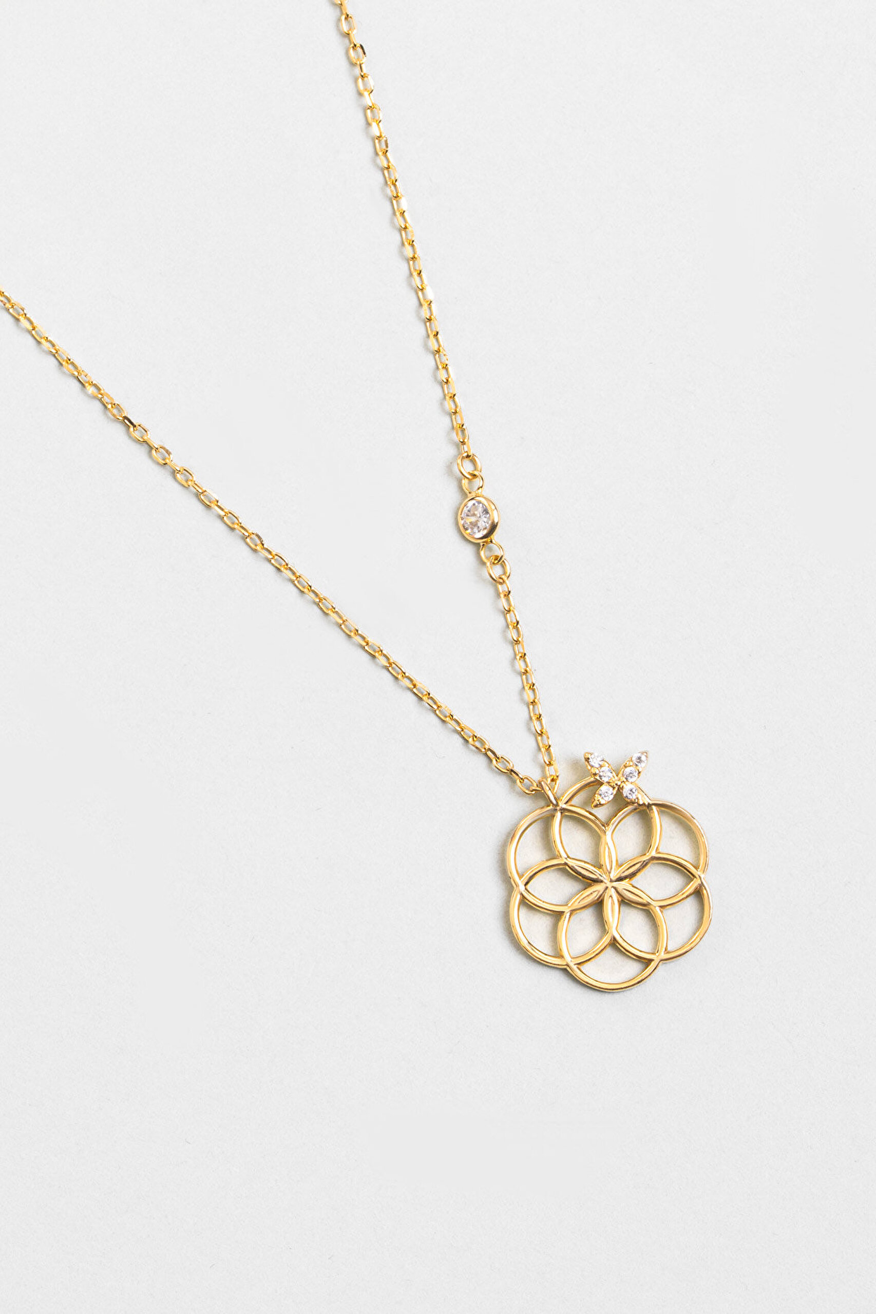 Yaşam Çiçeği 18 Ayar Sarı Altın Kaplama 45 Cm Gümüş Kolye - 3