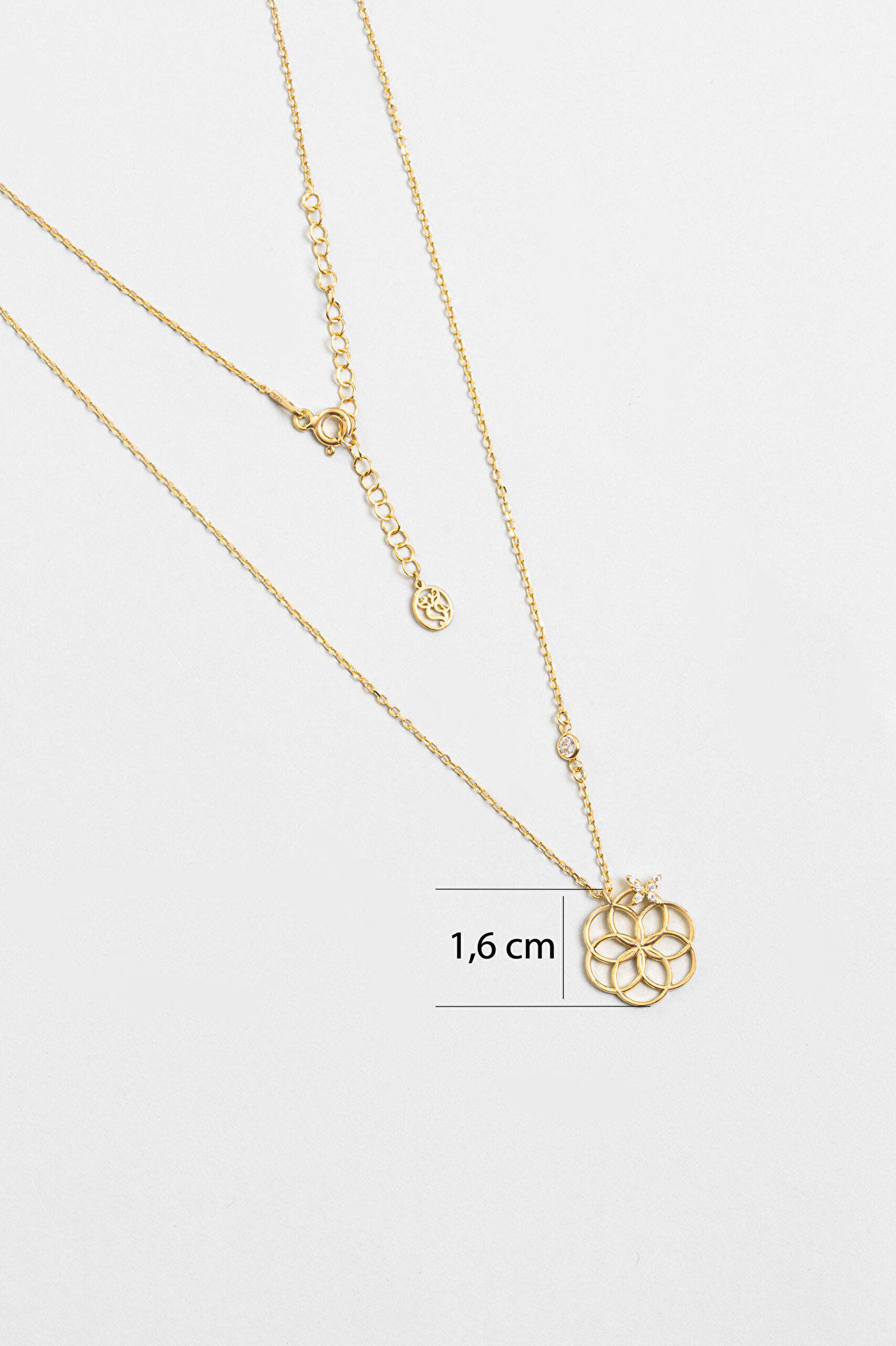 Yaşam Çiçeği 18 Ayar Sarı Altın Kaplama 45 Cm Gümüş Kolye - 2