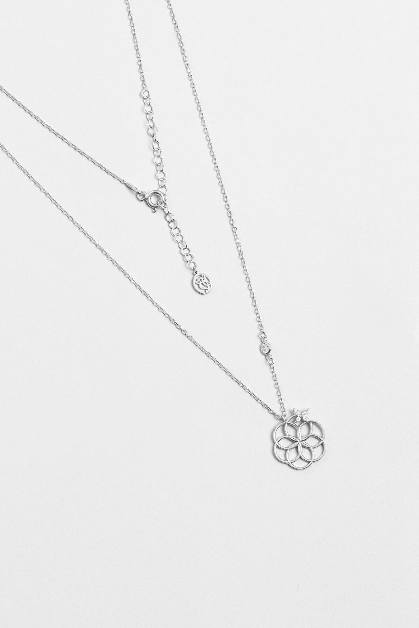 Yaşam Çiçeği 18 Ayar Beyaz Altın Kaplama 45 Cm Gümüş Kolye - 0