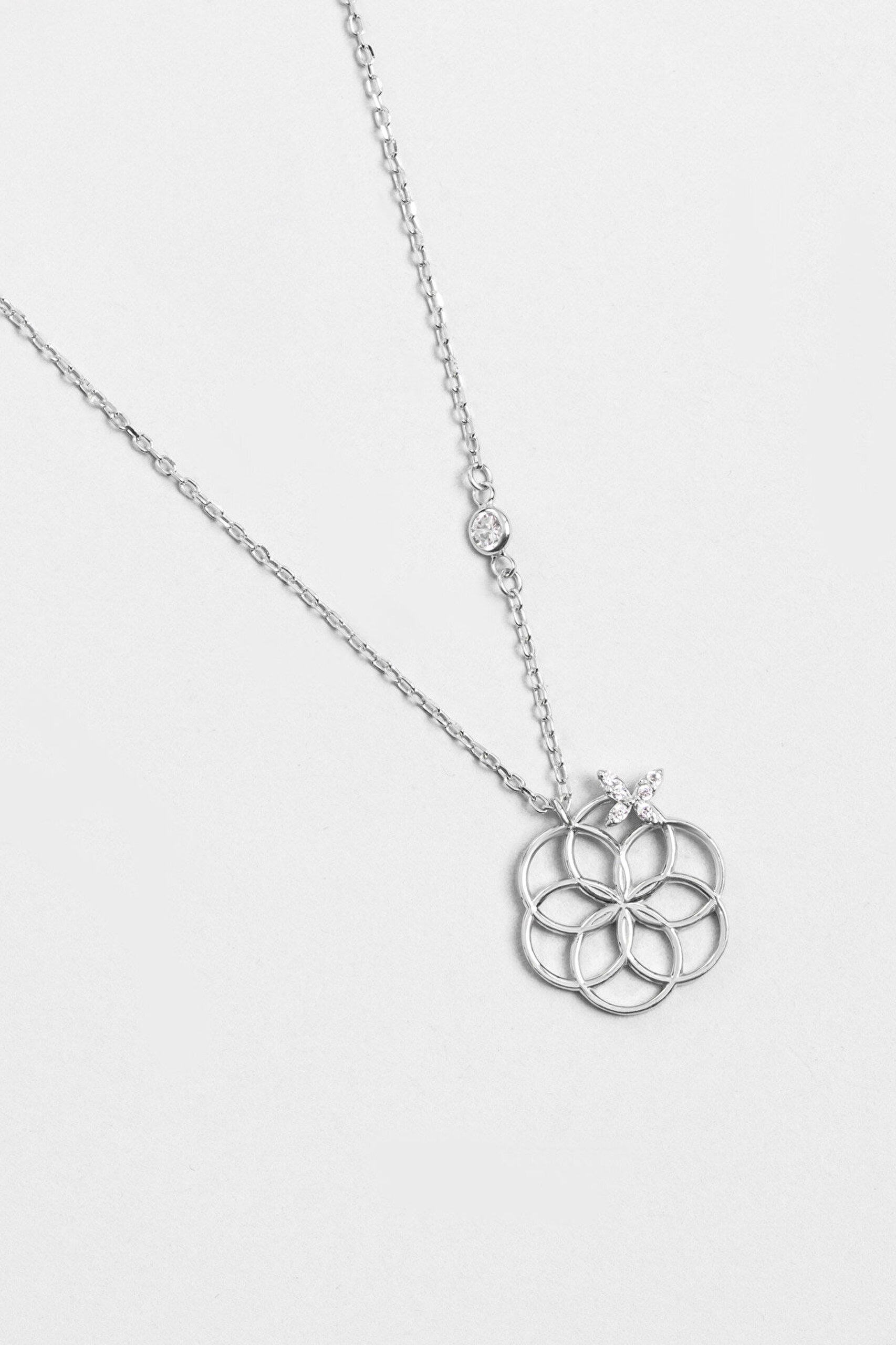 Yaşam Çiçeği 18 Ayar Beyaz Altın Kaplama 45 Cm Gümüş Kolye - 4