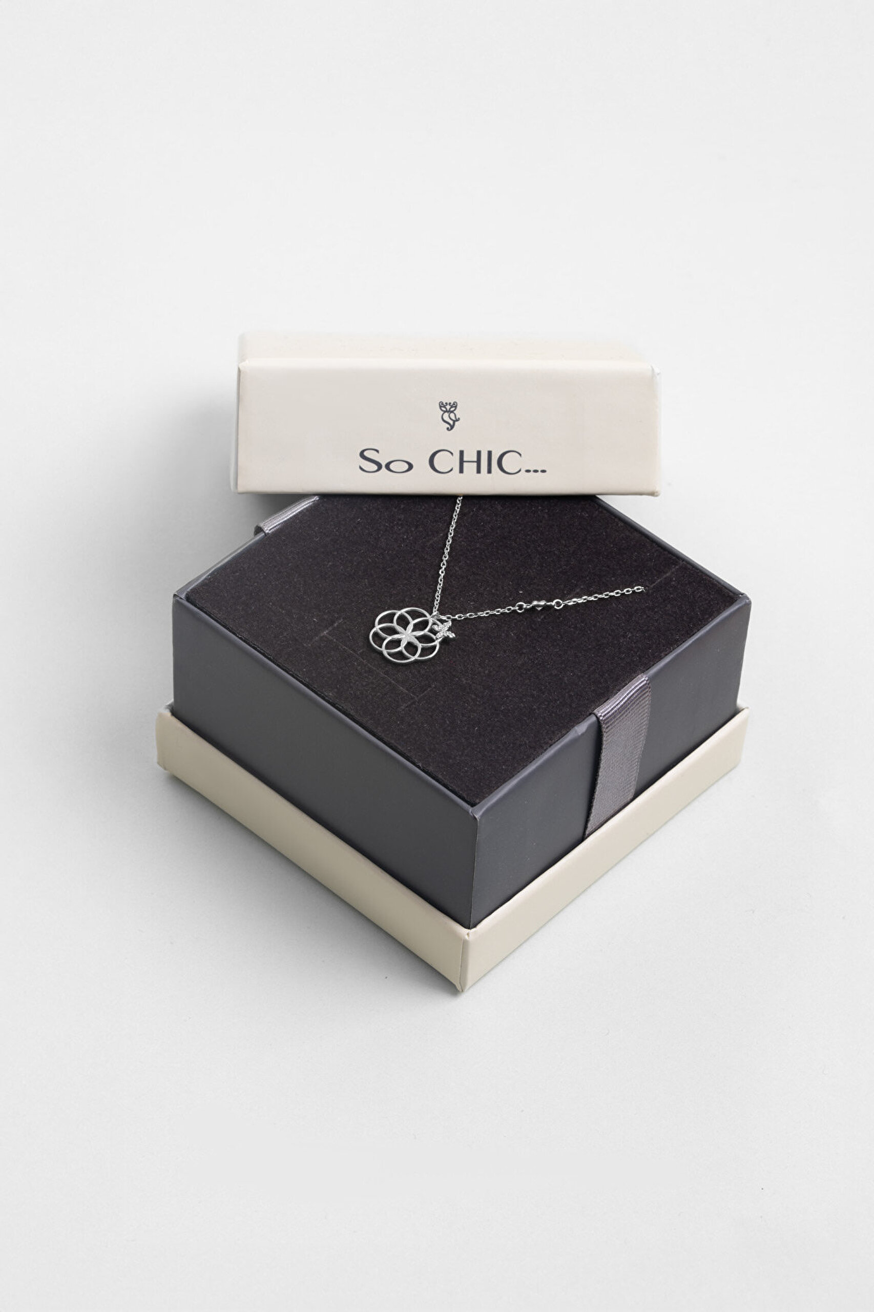 Yaşam Çiçeği 18 Ayar Beyaz Altın Kaplama 45 Cm Gümüş Kolye - 6