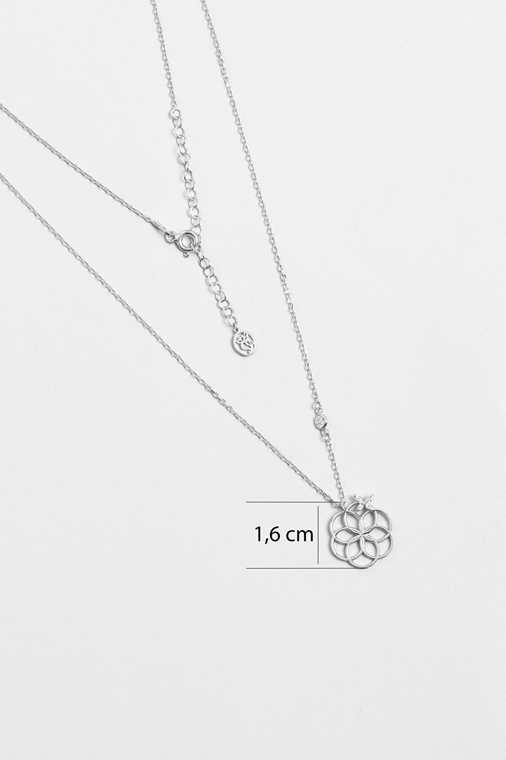 Yaşam Çiçeği 18 Ayar Beyaz Altın Kaplama 45 Cm Gümüş Kolye - 2