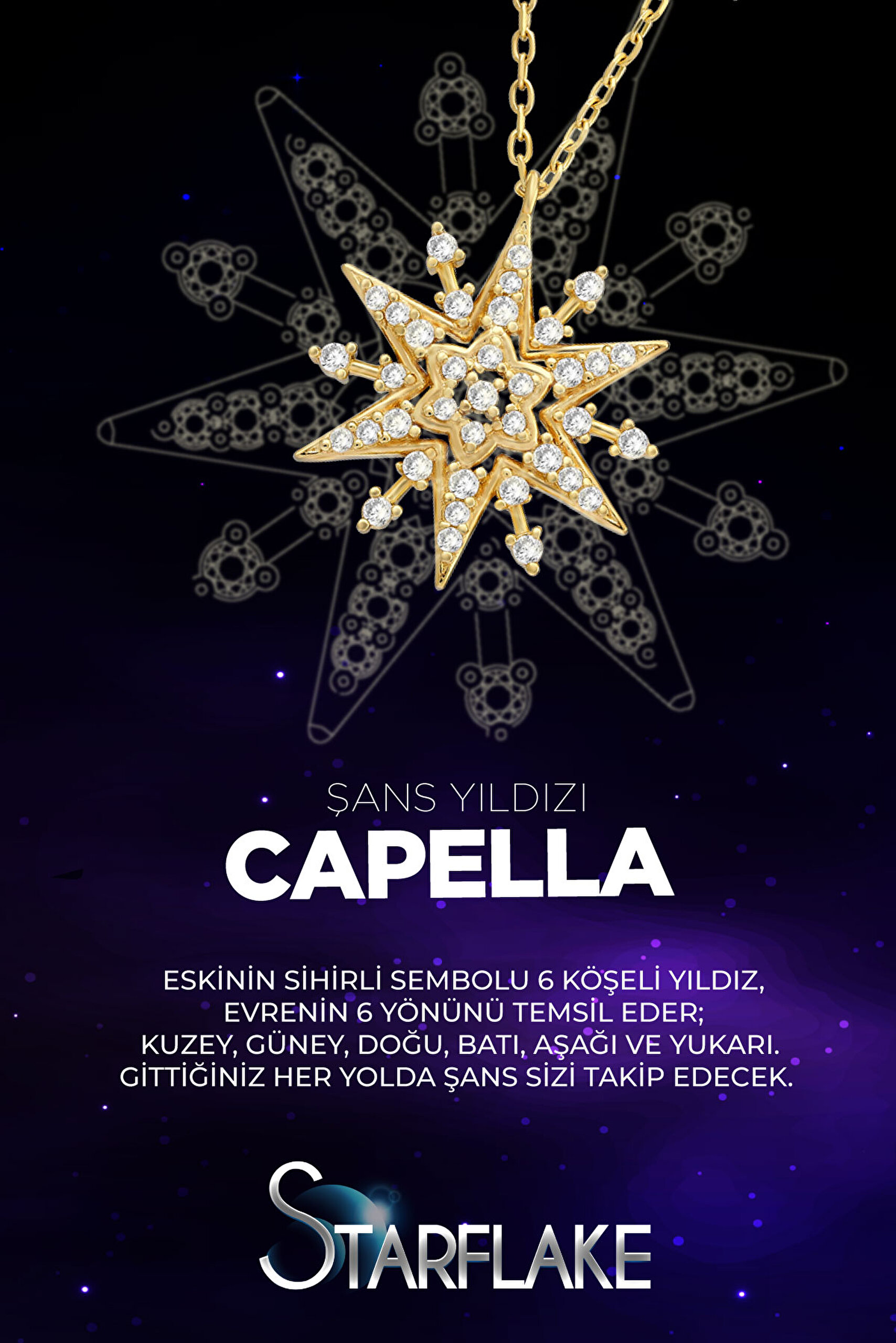 ⁠ Capella Şans Yıldızı 18 Ayar Sarı Altın Kaplama 47 Cm Gümüş Kolye_3}