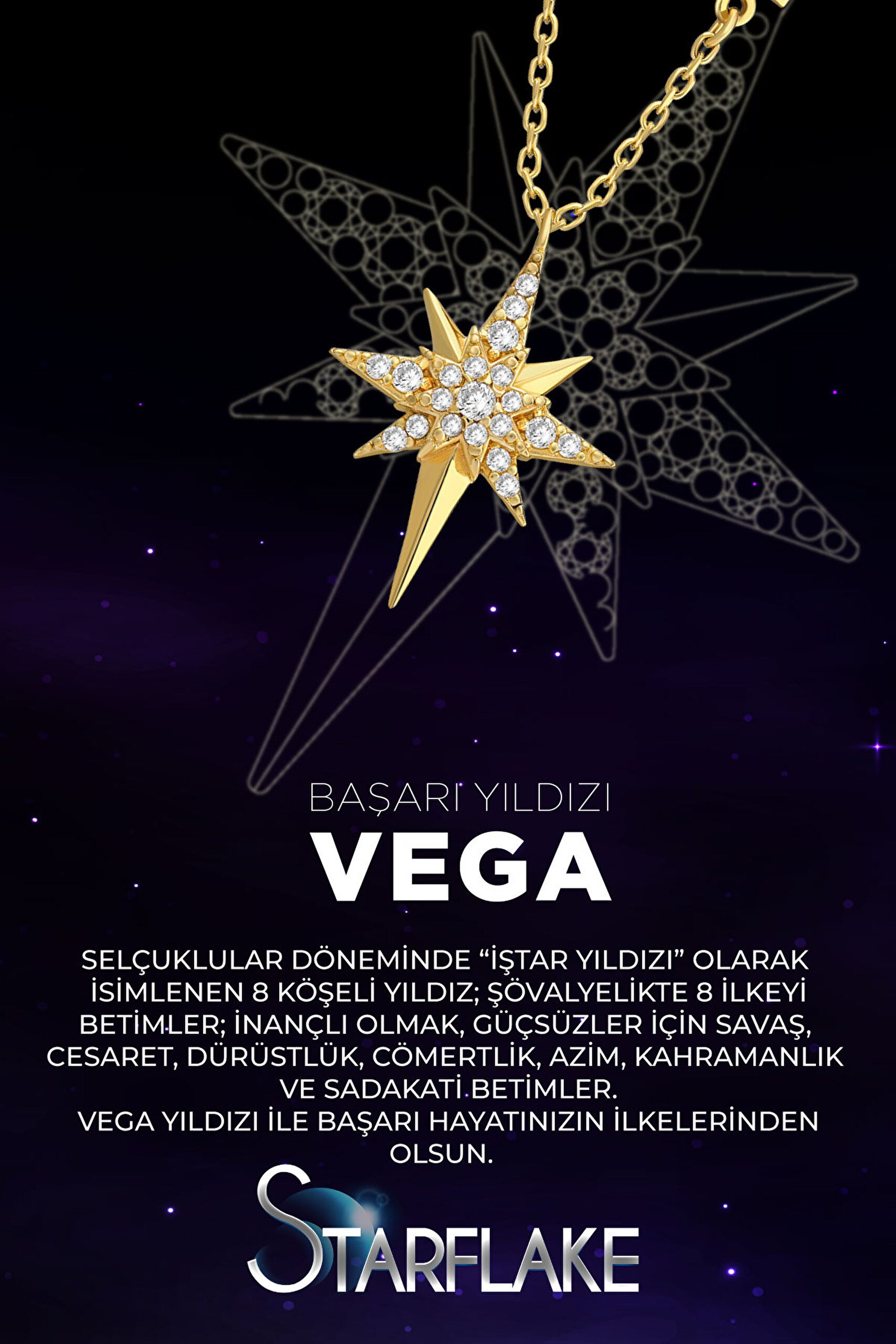 ⁠ Vega Başarı Yıldızı 18 Ayar Beyaz Altın Kaplama 48 Cm Gümüş Kolye_3}