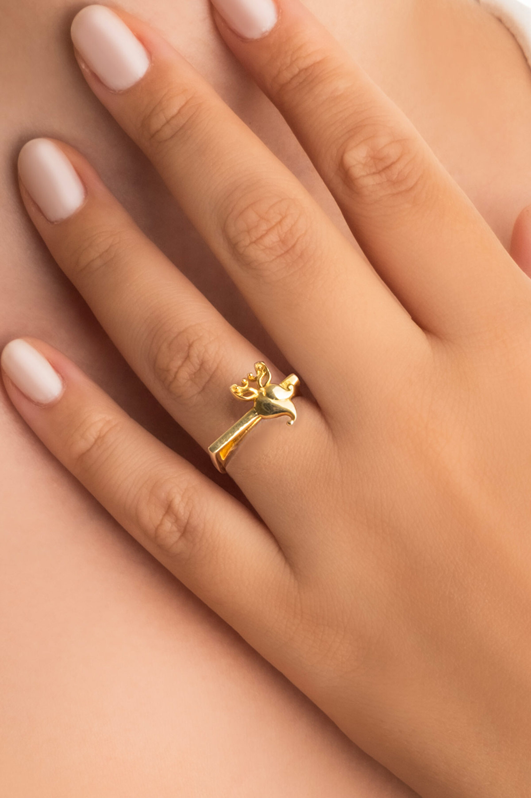 ⁠ Bilge Tanrıça 18 Ayar Sarı Altın Kaplama Gümüş Uğurlu So Chic... Baykuş Yüzük_1}