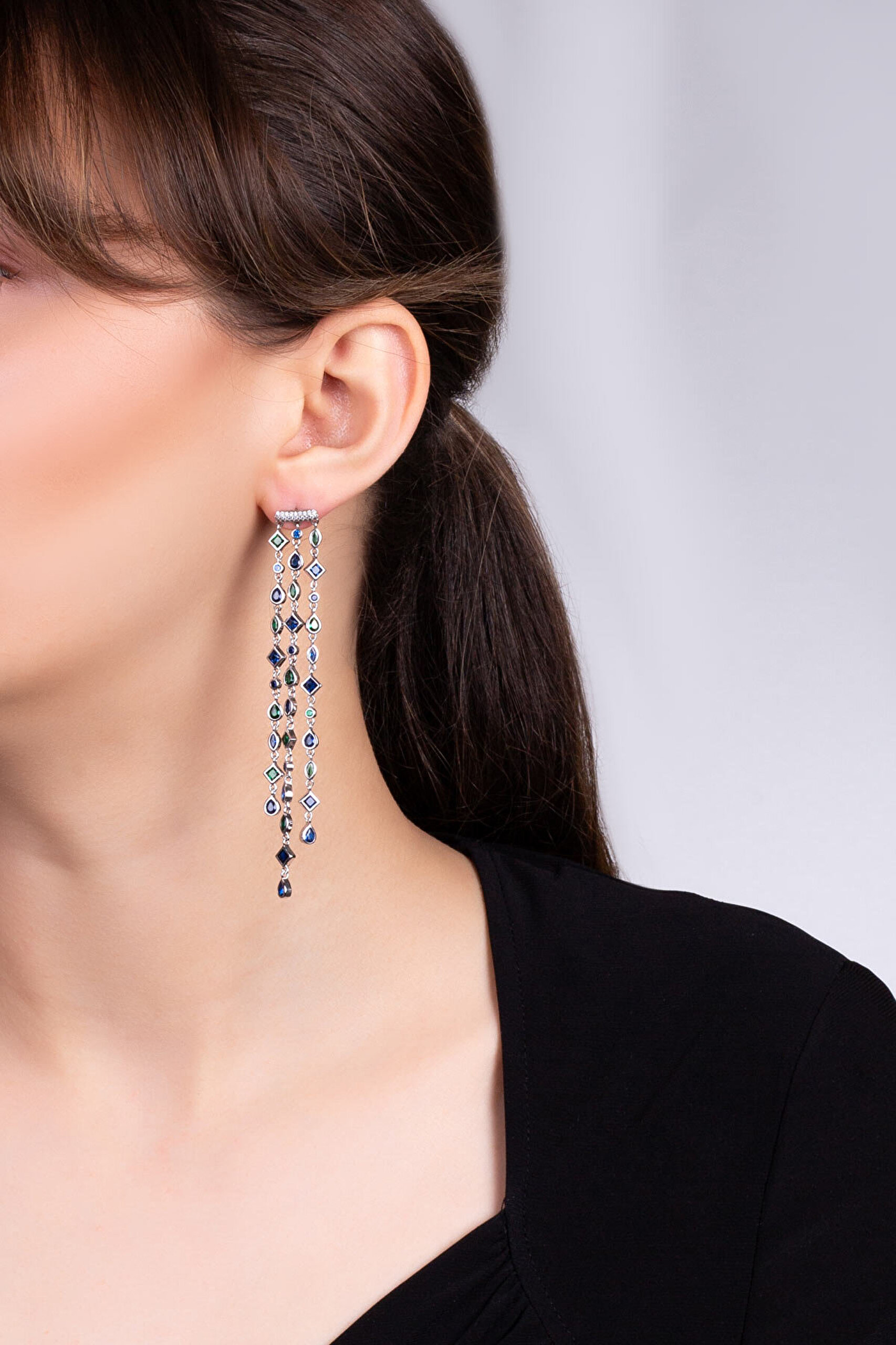 İkonik Dizayn 18 Ayar Beyaz Altın Kaplama Gümüş Tasarım Küpe - 2