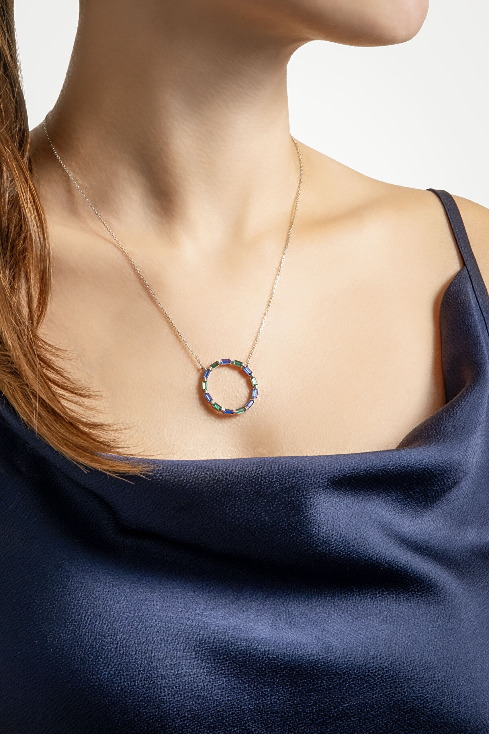 Aşk Çemberi 18 Ayar Beyaz Altın Kaplama 45 Cm Gümüş Baget Kolye - 1