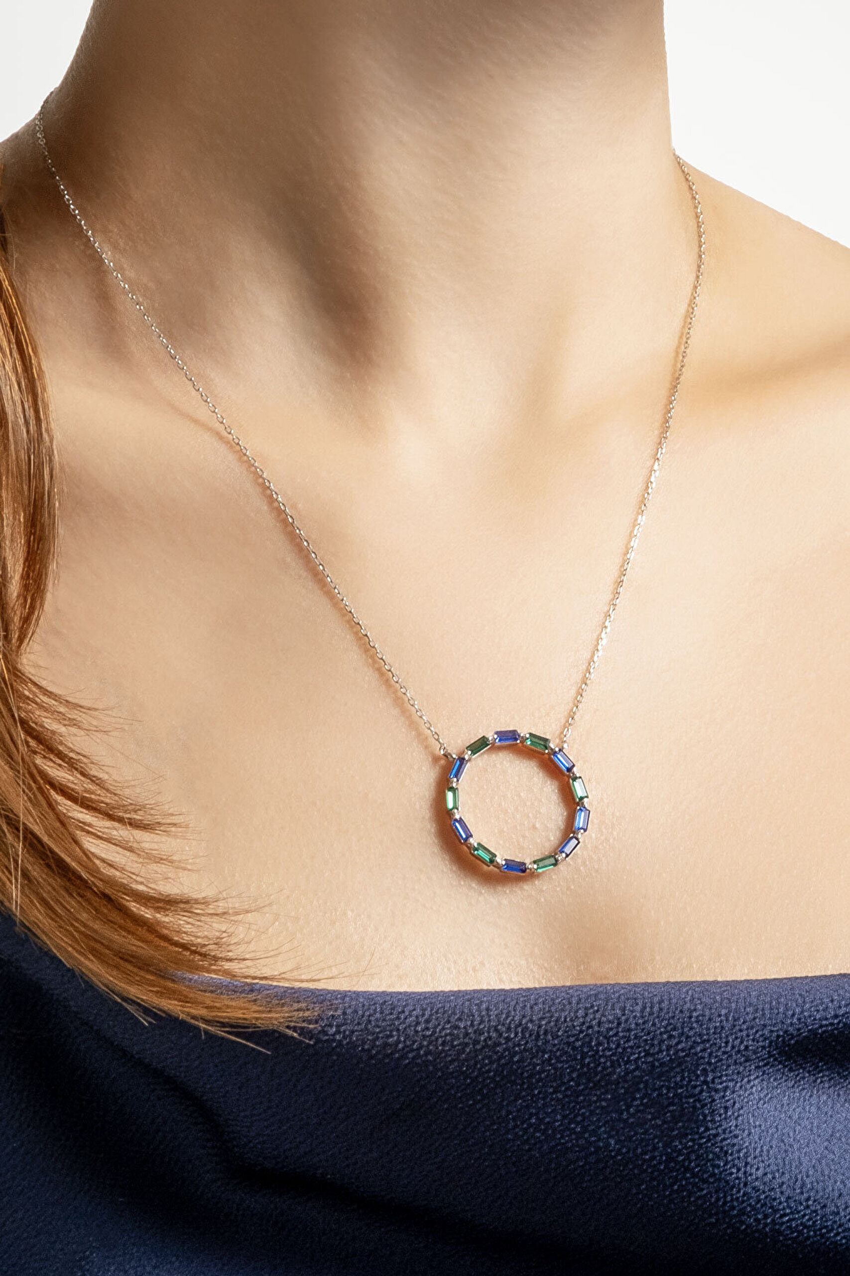 Aşk Çemberi 18 Ayar Beyaz Altın Kaplama 45 Cm Gümüş Baget Kolye - 2