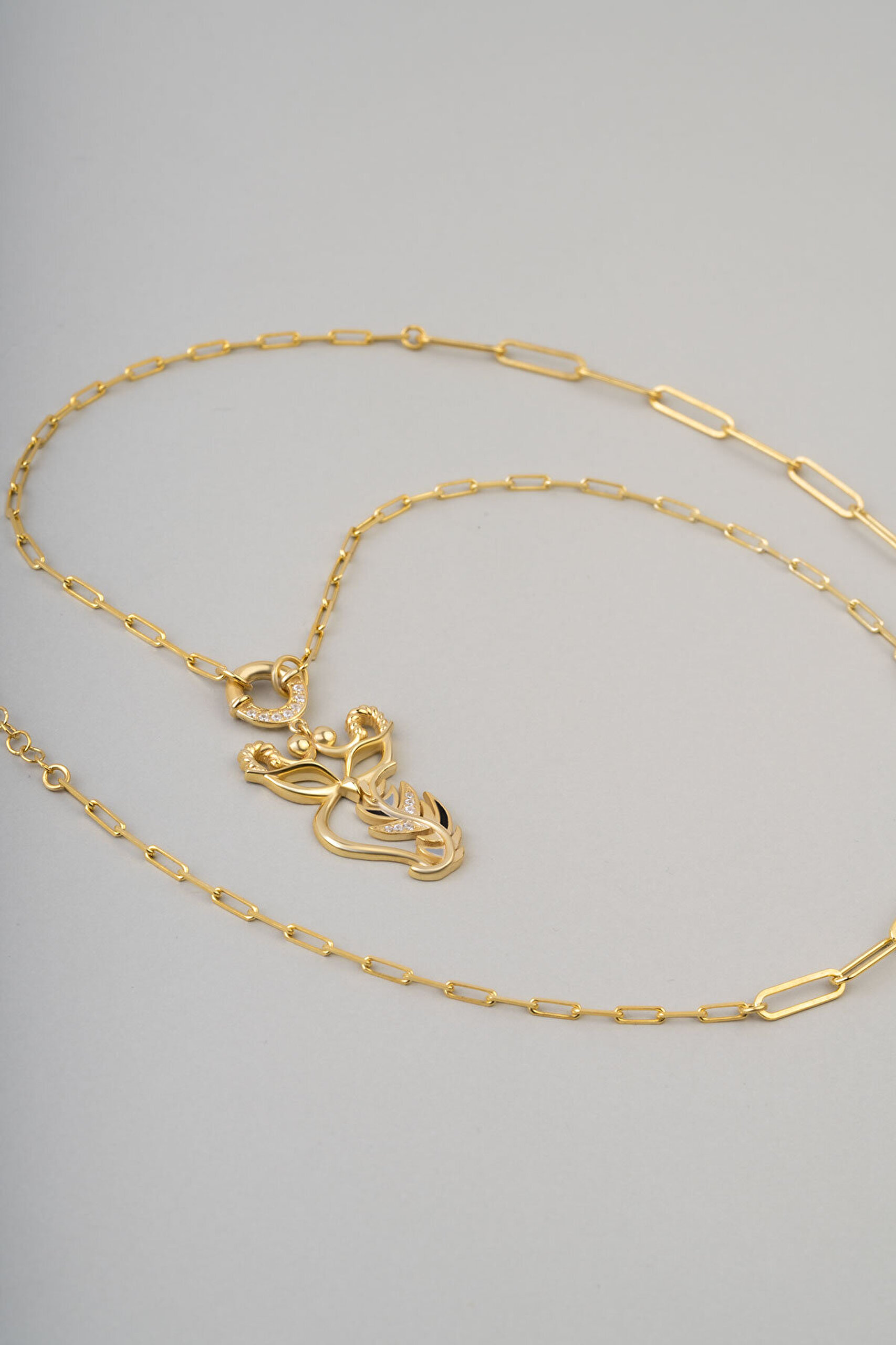 So Chic... Baykuş 18 Ayar Sarı Altın Kaplama 57 Cm Gümüş Zincir Kolye - 4