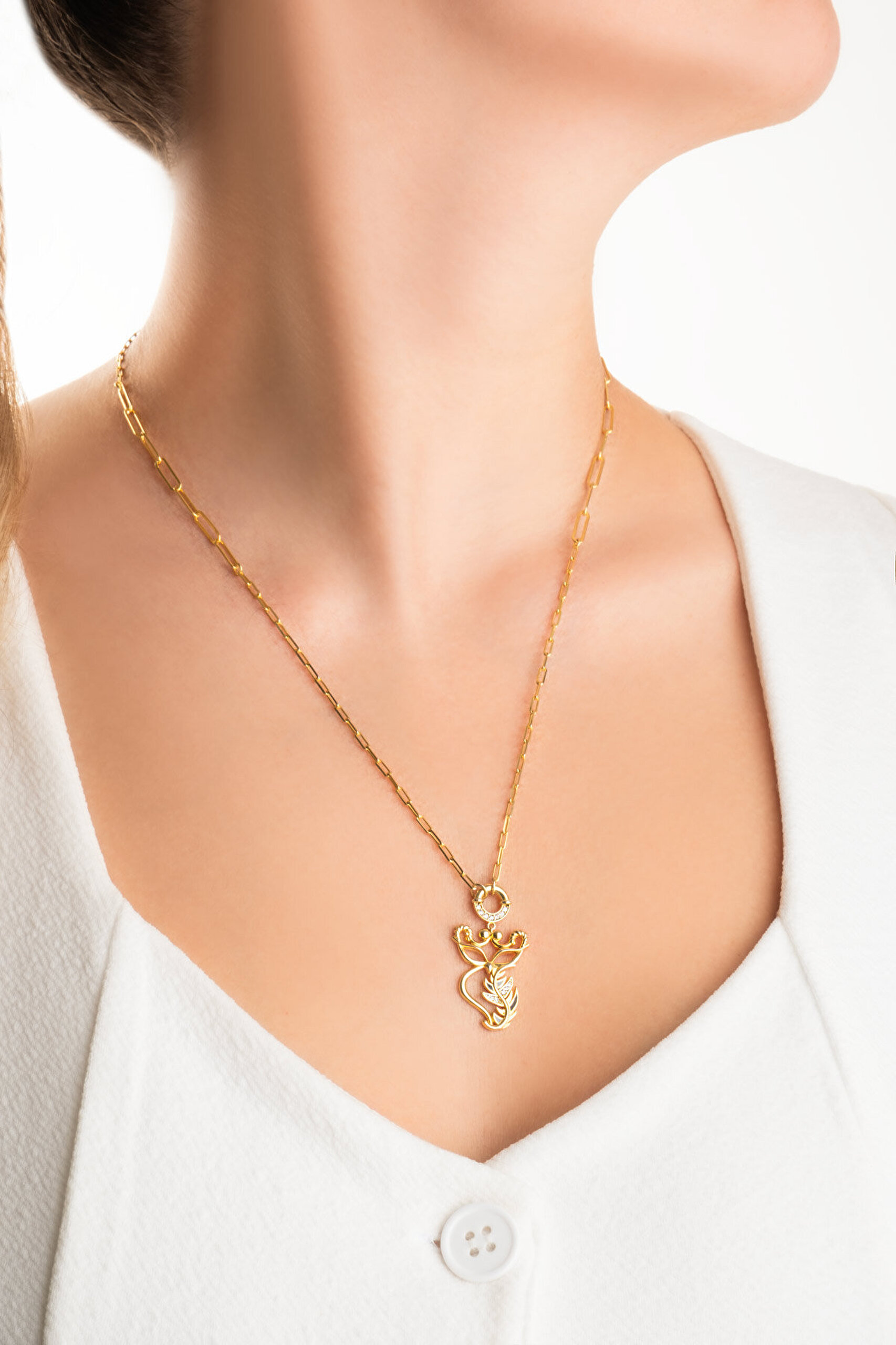 So Chic... Baykuş 18 Ayar Sarı Altın Kaplama 57 Cm Gümüş Zincir Kolye - 3