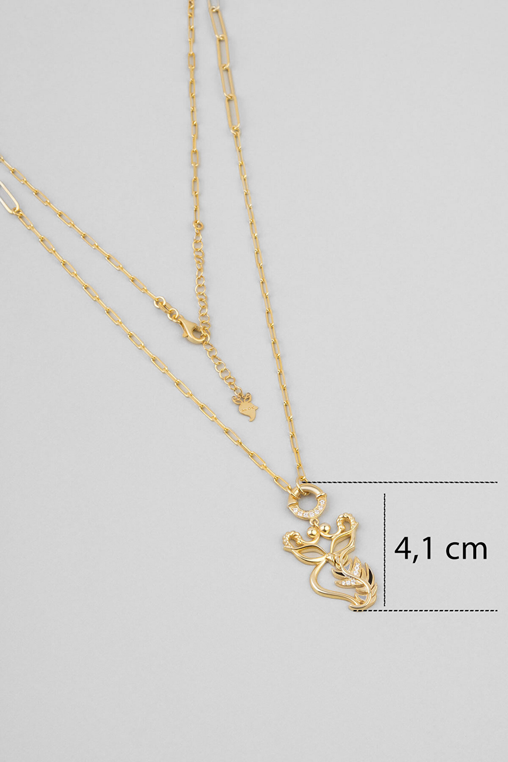 So Chic... Baykuş 18 Ayar Sarı Altın Kaplama 57 Cm Gümüş Zincir Kolye - 2