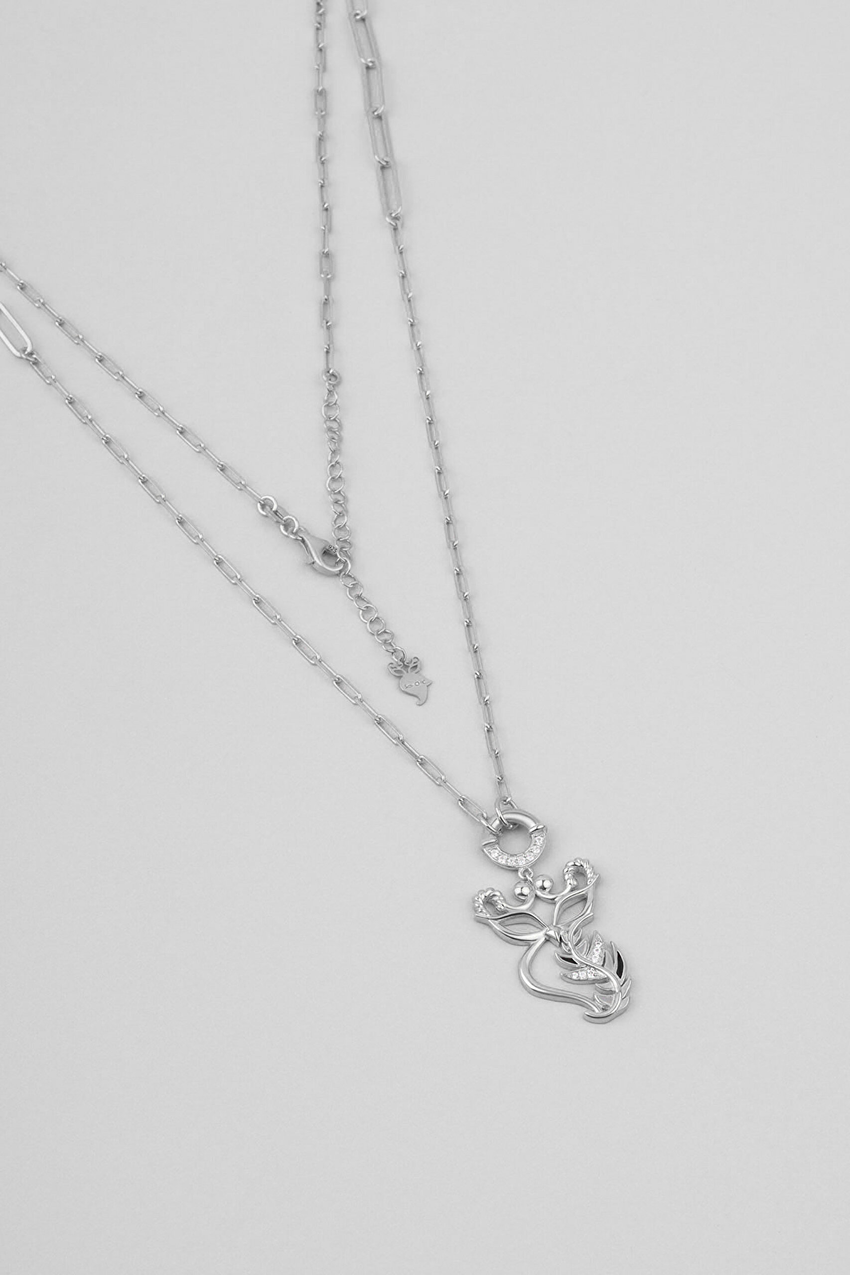 ⁠ So Chic... Baykuş 18 Ayar Beyaz Altın Kaplama 57 Cm Gümüş Zincir Kolye_0}