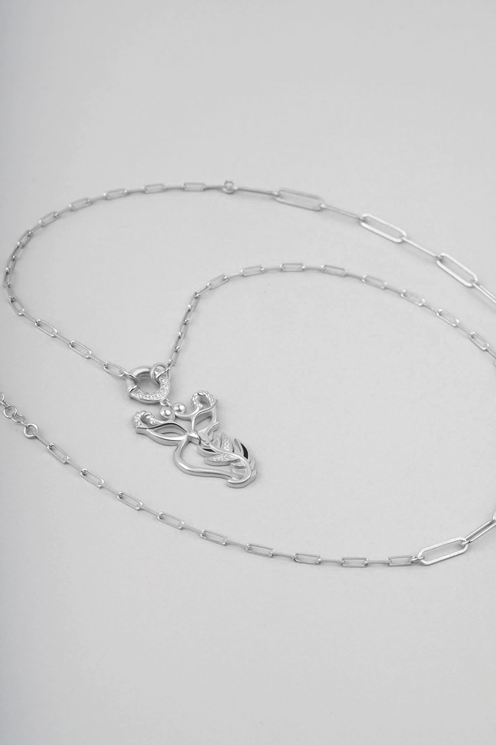 ⁠ So Chic... Baykuş 18 Ayar Beyaz Altın Kaplama 57 Cm Gümüş Zincir Kolye_4}