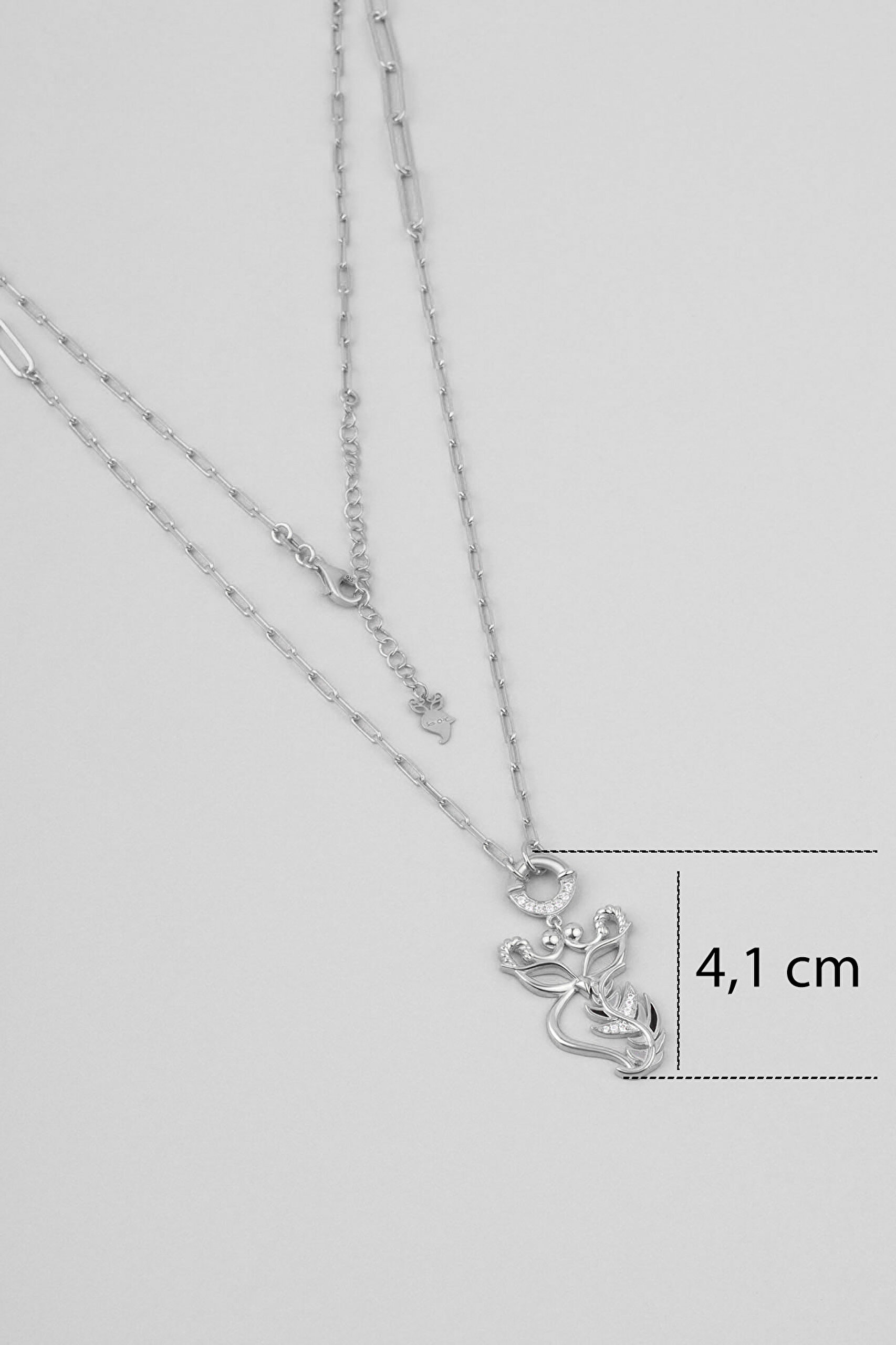 ⁠ So Chic... Baykuş 18 Ayar Beyaz Altın Kaplama 57 Cm Gümüş Zincir Kolye_2}