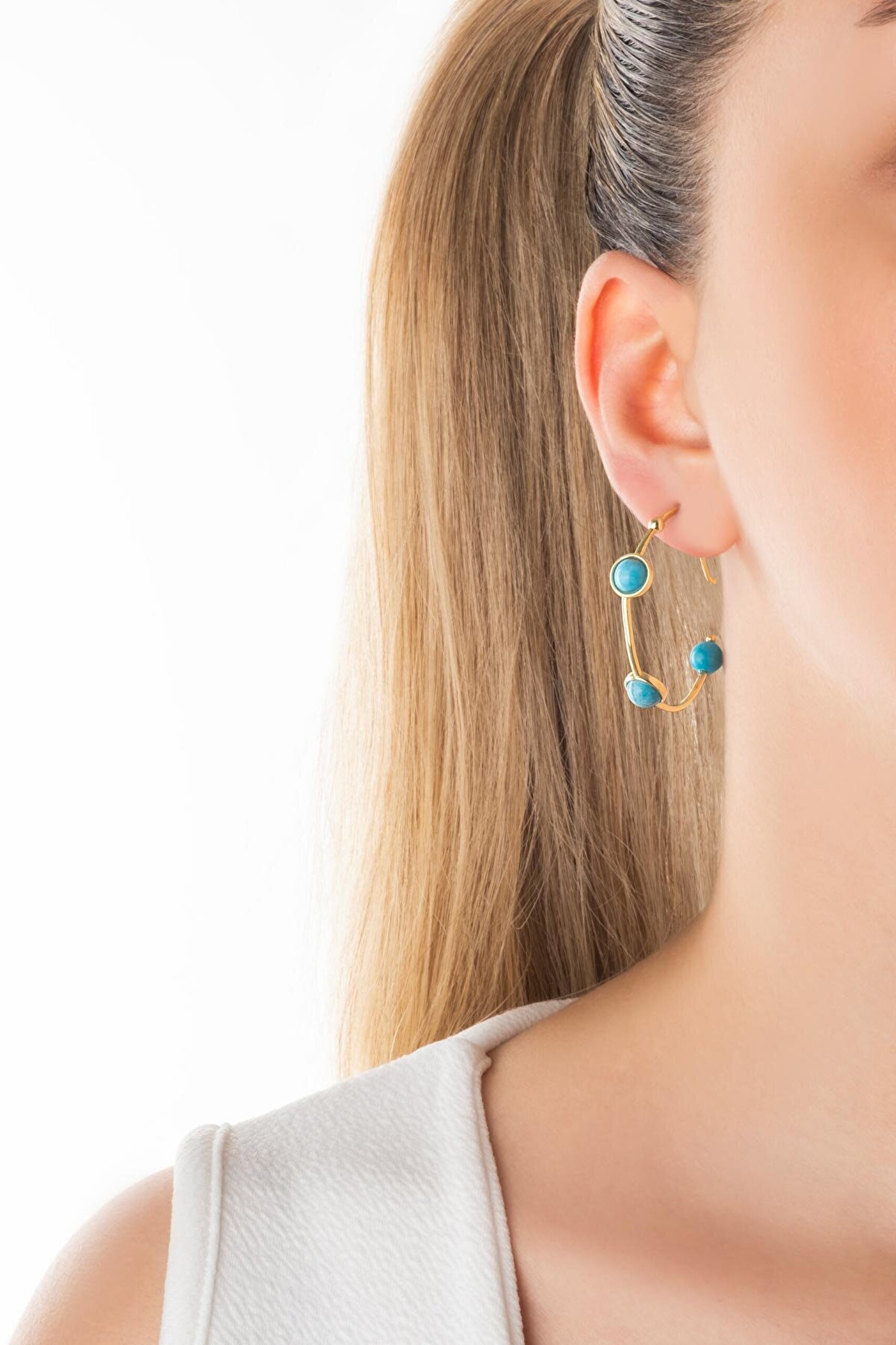 Mistik Ruh 18 Ayar Sarı Altın Kaplama Gümüş Halka Küpe - 3